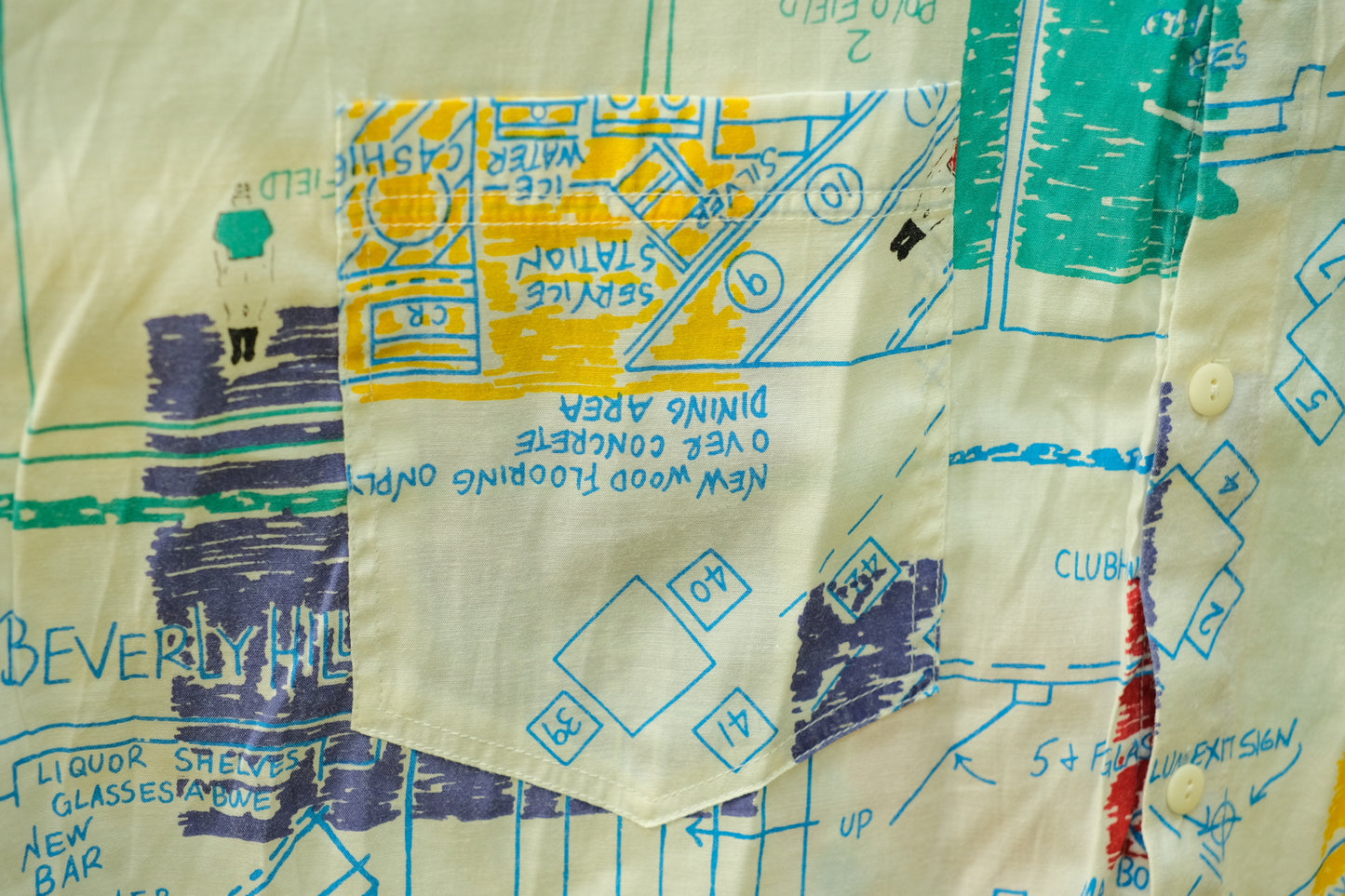 Vintage 1980s Beverly Hills Polo Club Retro Blueprint Collared Shirt | Medium