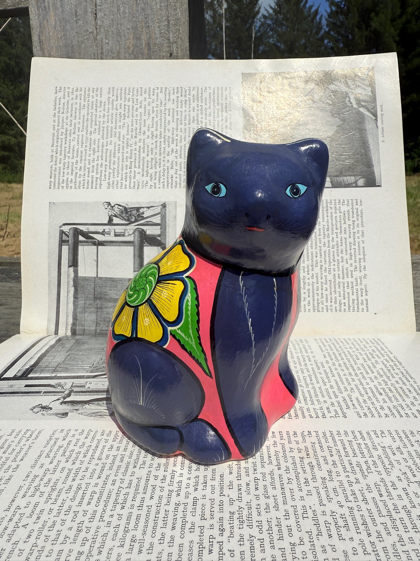 Vintage 1970s Terracotta Hand-Painted Cat Statue