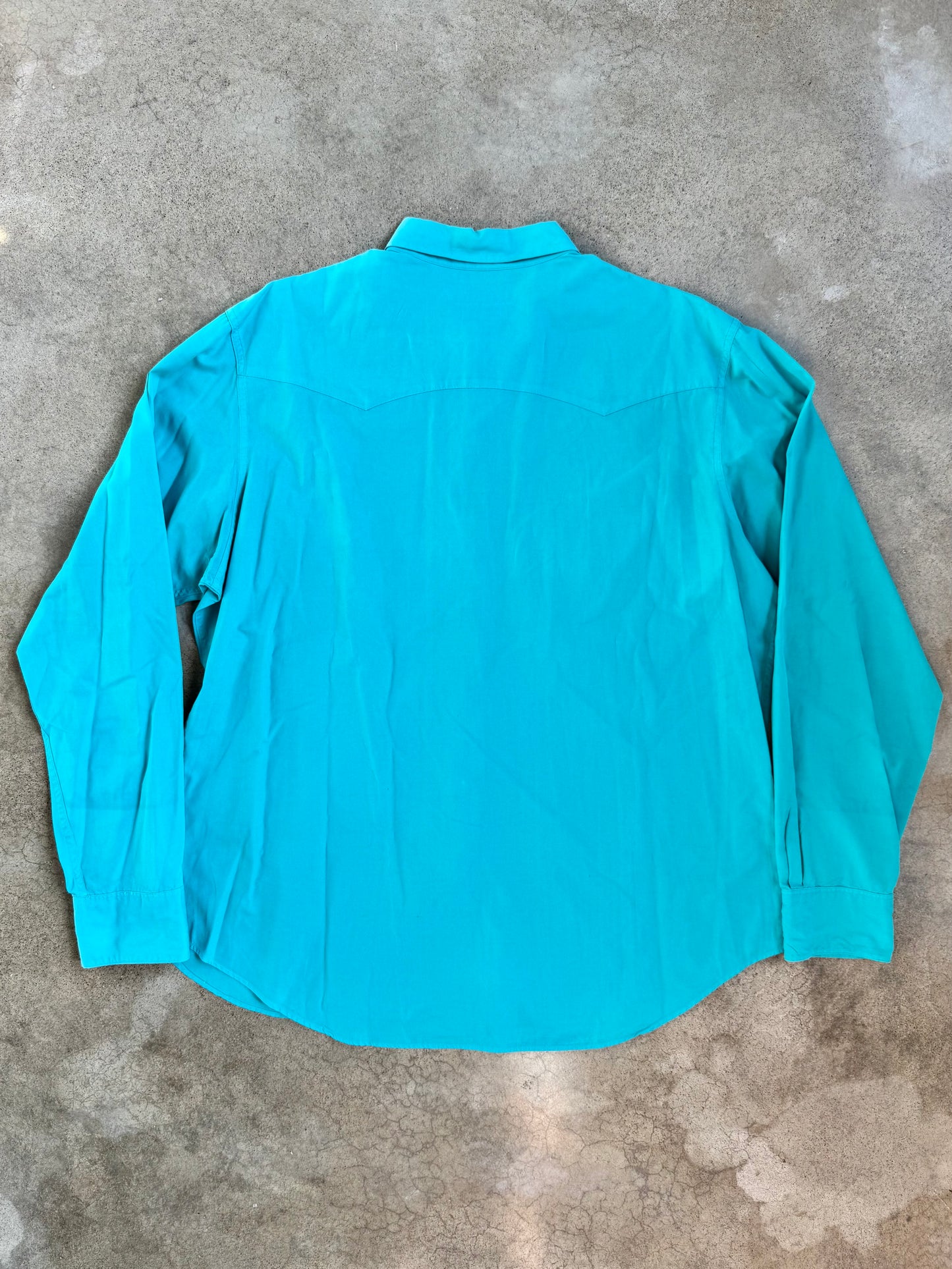 Vintage 1990s Polo Ralph Lauren RL Western Aqua Blue Pearl Snap Shirt | XL