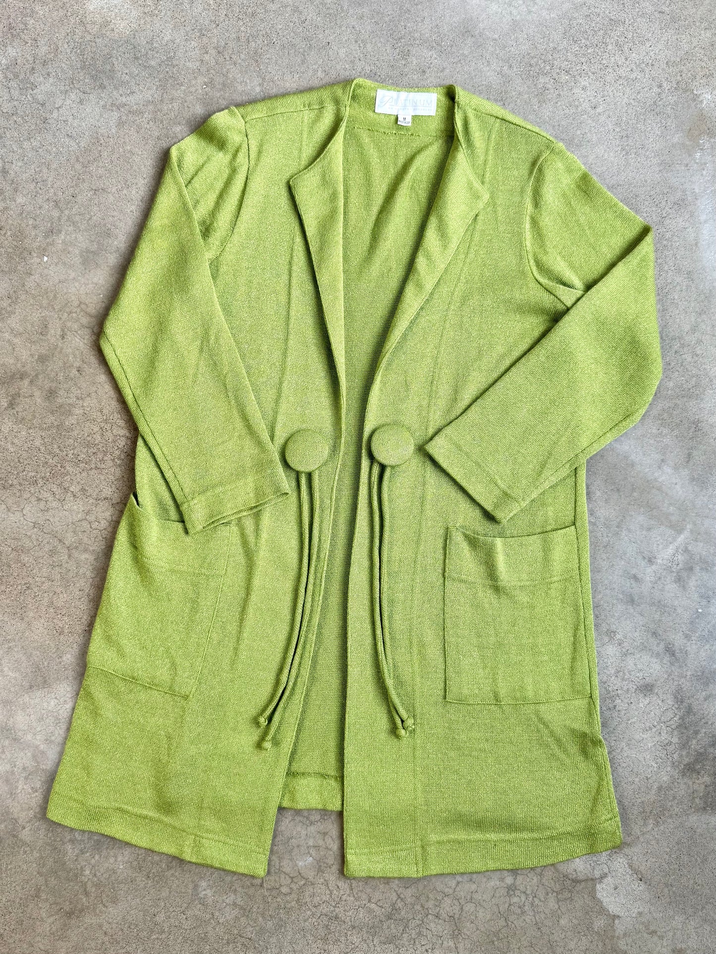 Vintage 1990s Platinum By Dorothy Schoelen Lime Green Longline Cardigan | Medium