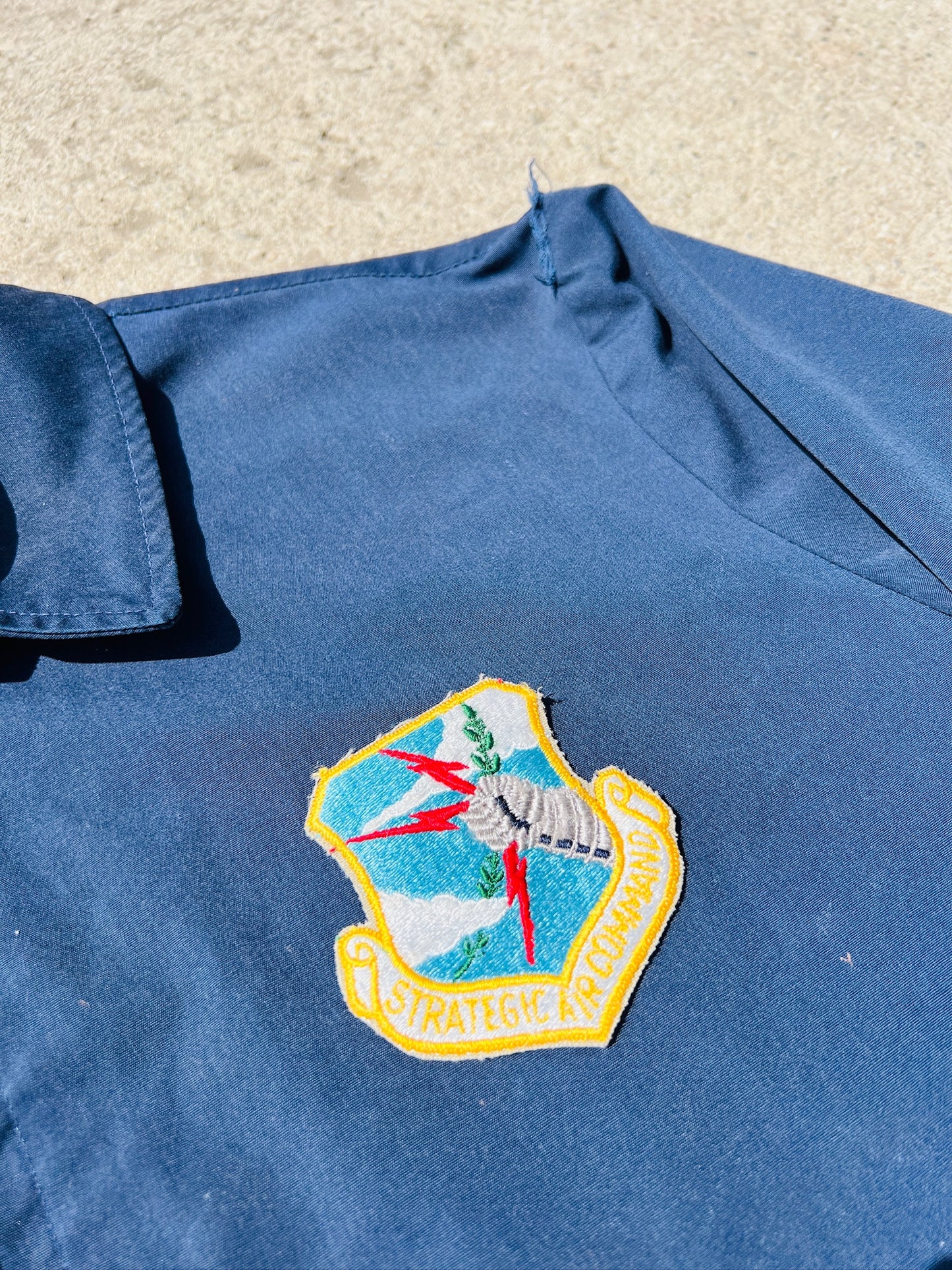 Vintage 1970s Blue Strategic Air Command Patched Jacket | L/XL