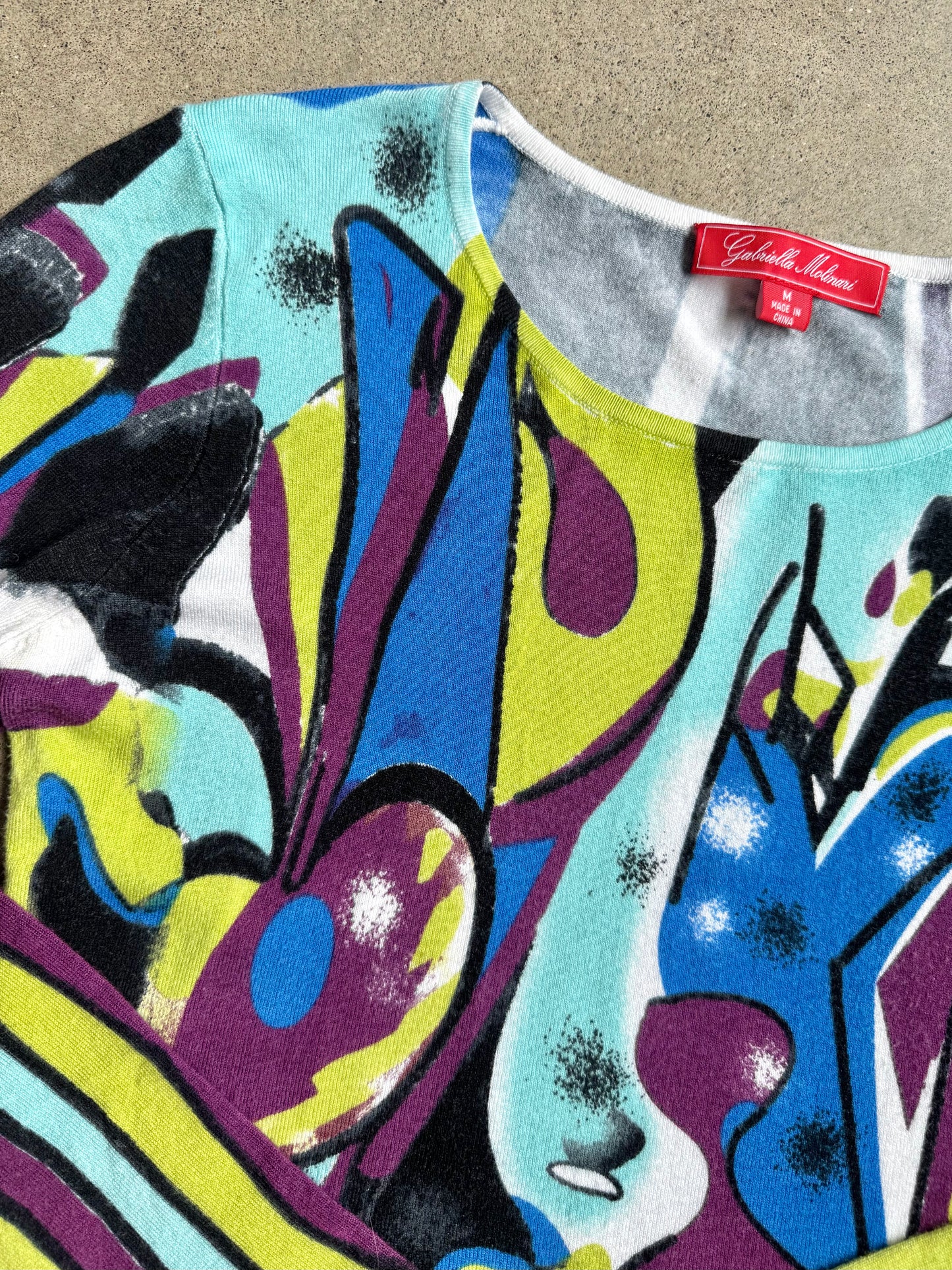 Gabriella Molinari Abstract Pattern Bamboo Knit Long Sleeve Top | Medium
