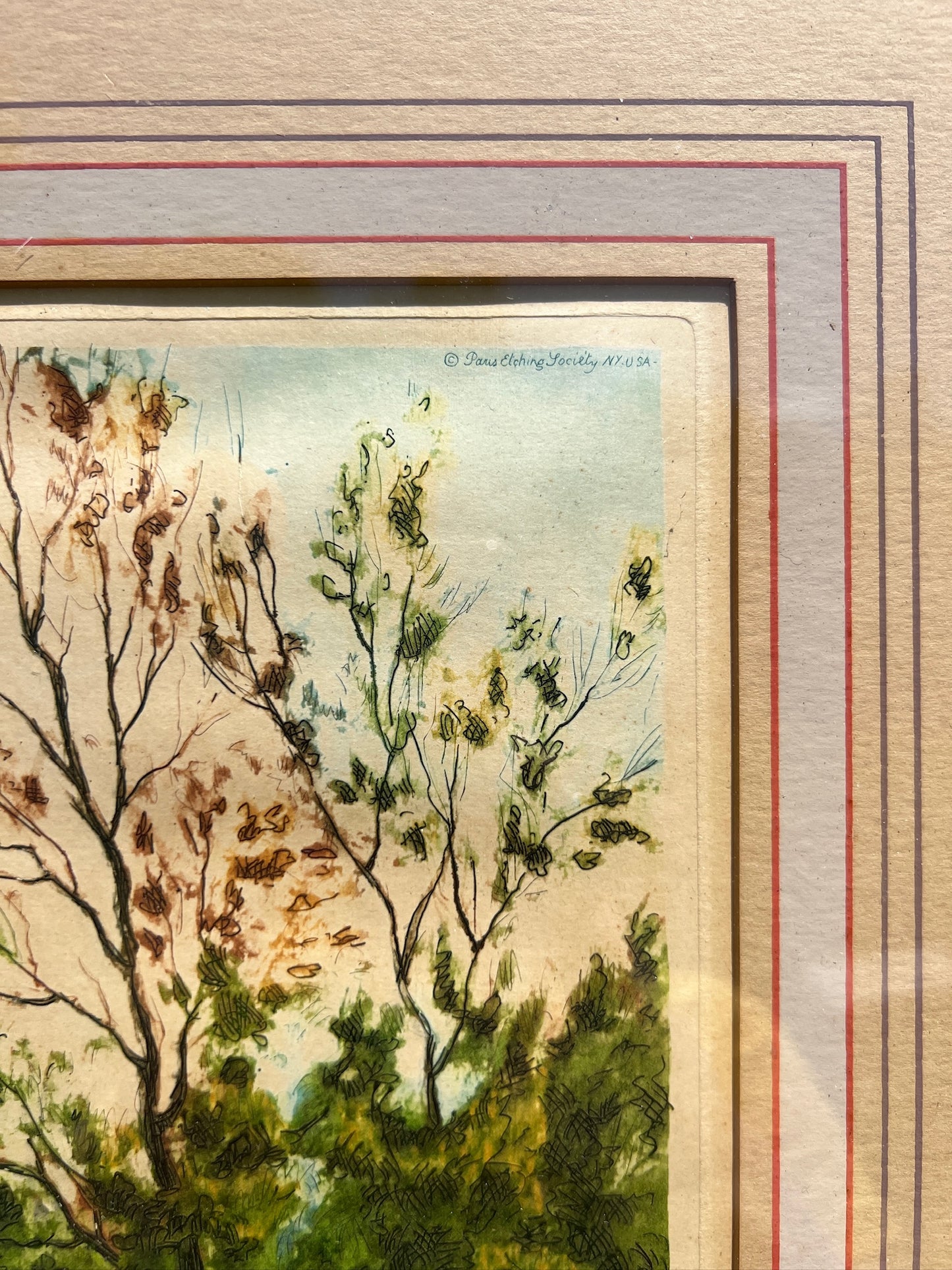 Vintage 1950s Gold Framed Paris Etching Co. Louis Ramet Signed Artwork