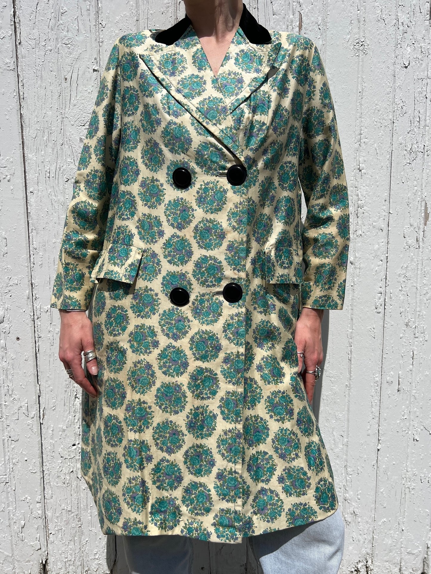 Vintage 1960s Floral Double-Breasted Spring Coat | Medium