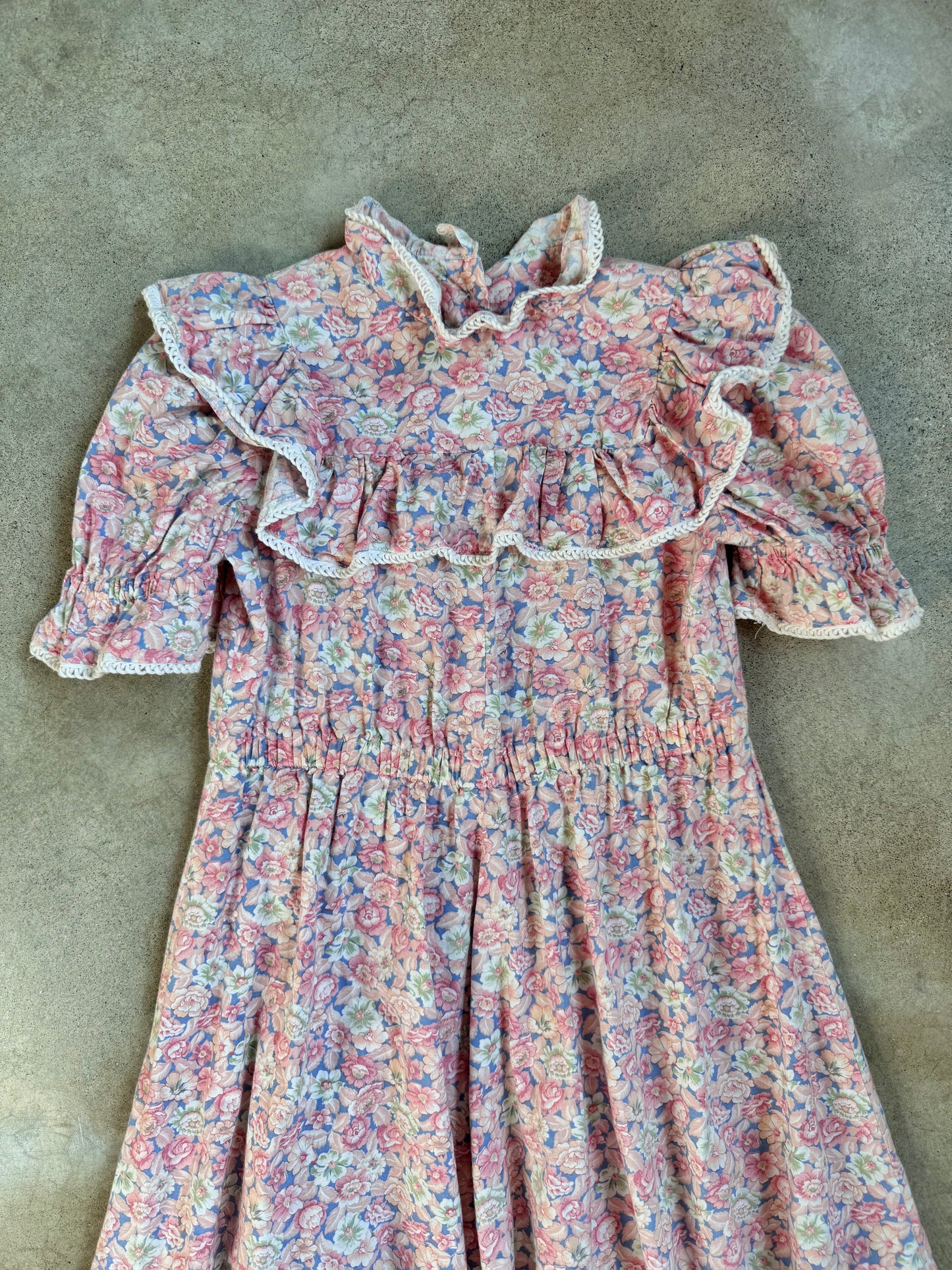 Vintage 1970s Handmade Pink Floral Frilled Collar Babydoll Dress | XS/S