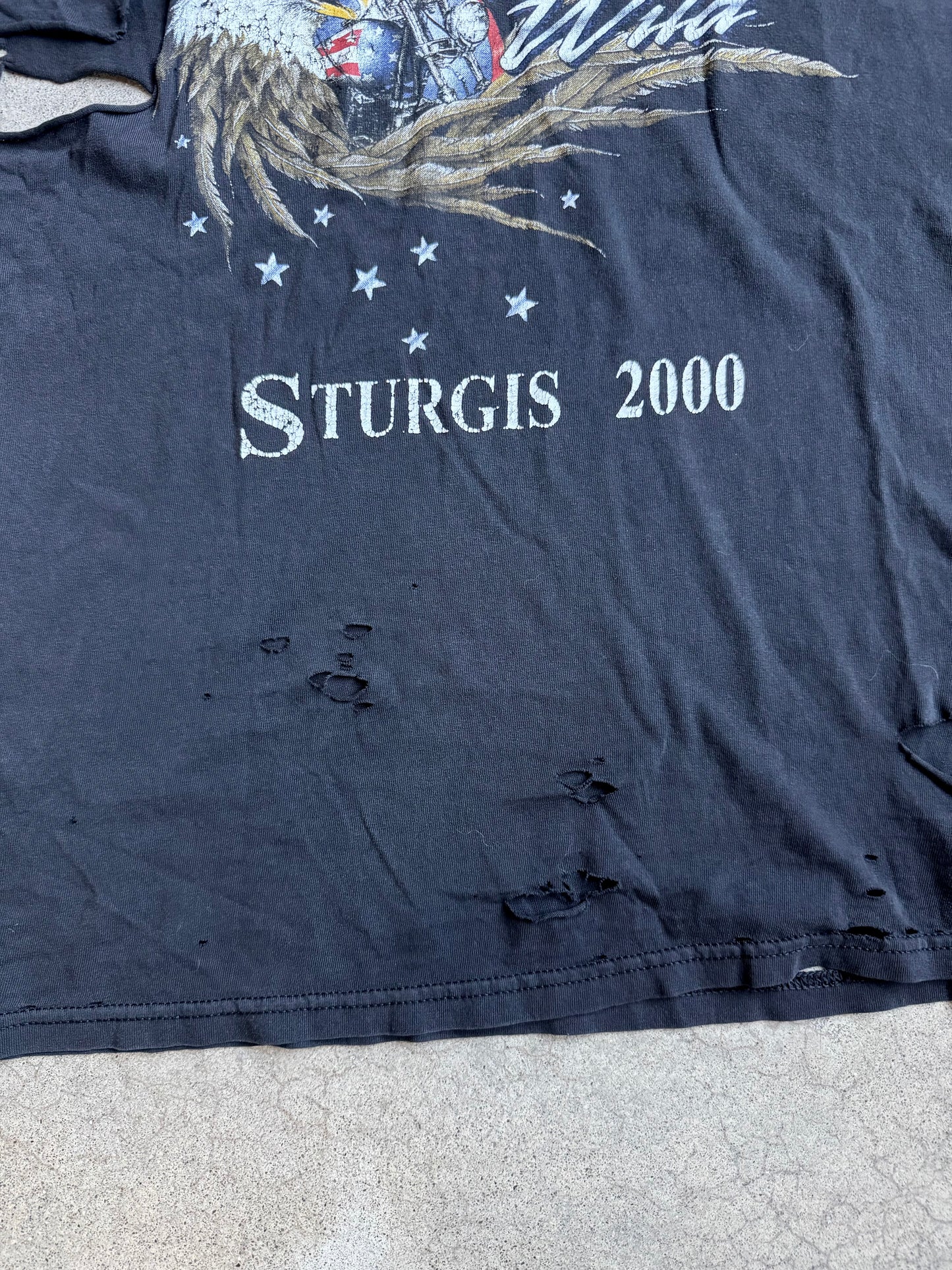 2000s Sturgis Black Hills Rally Distressed Thrashed Graphic Tee | Large