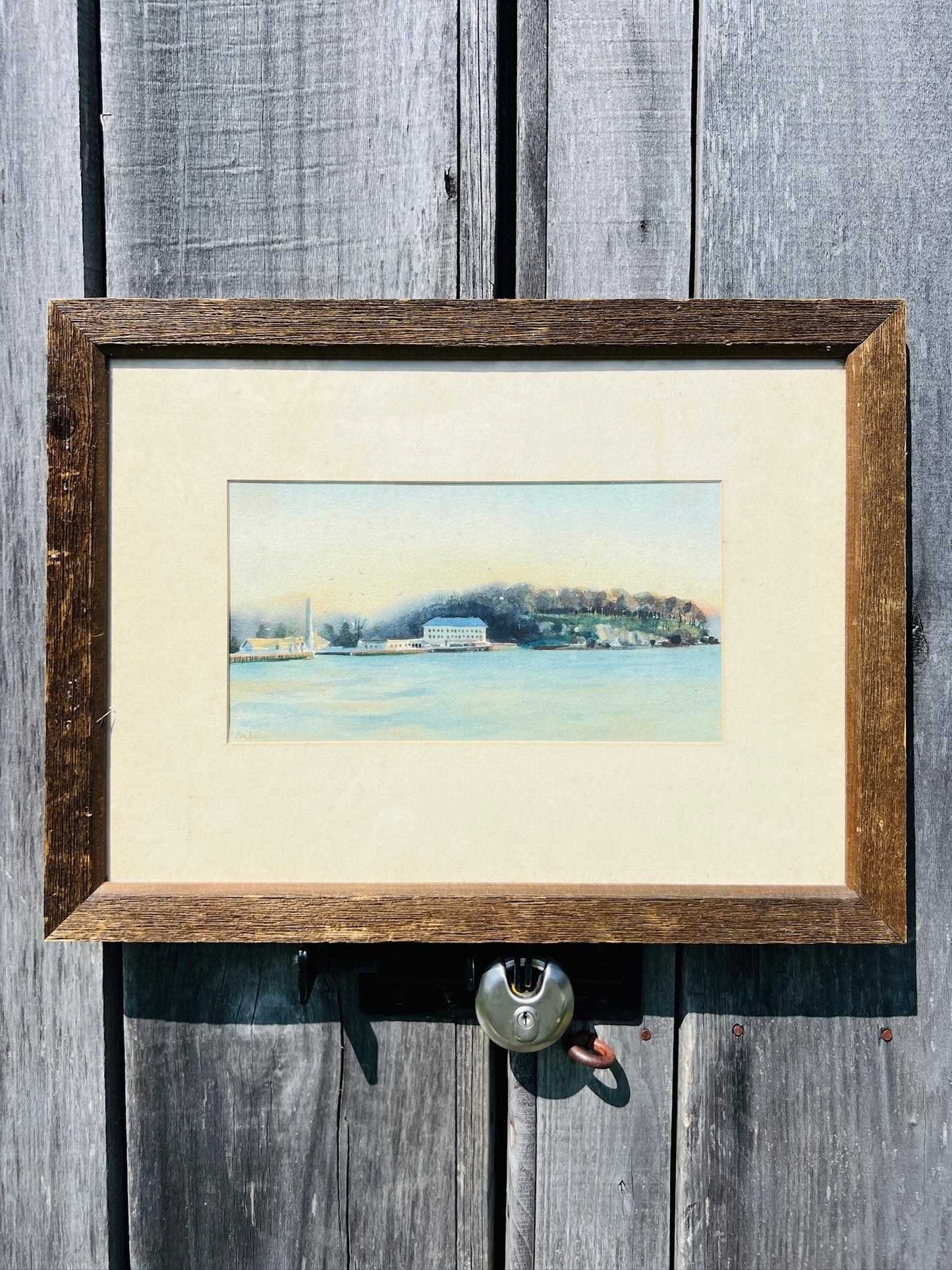 Vintage Wood Framed Lake Scene Watercolor Artwork