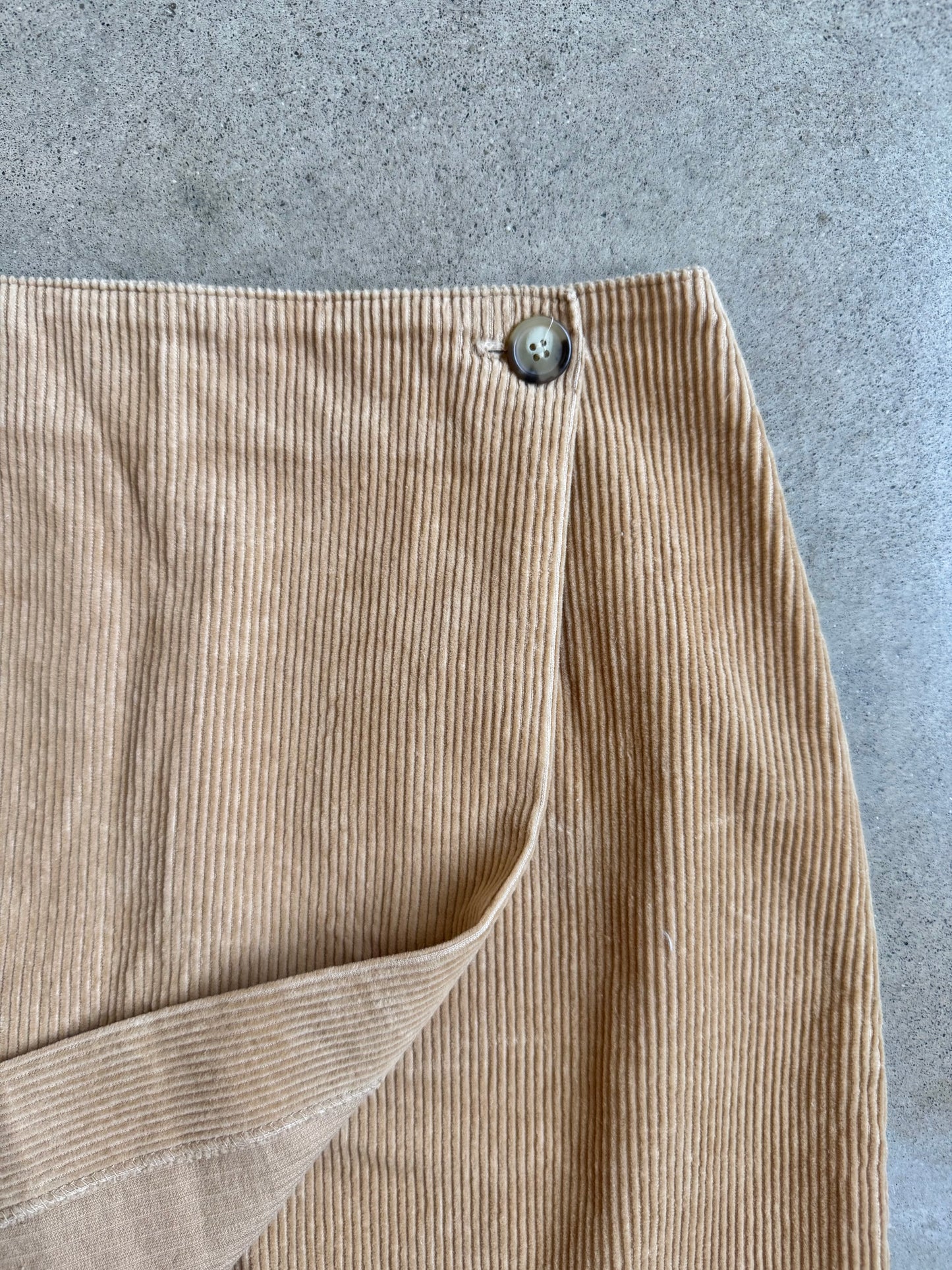 Vintage 1990s Paul Harris Design Tan Corduroy Mini Wrap Skirt | Waist 30”