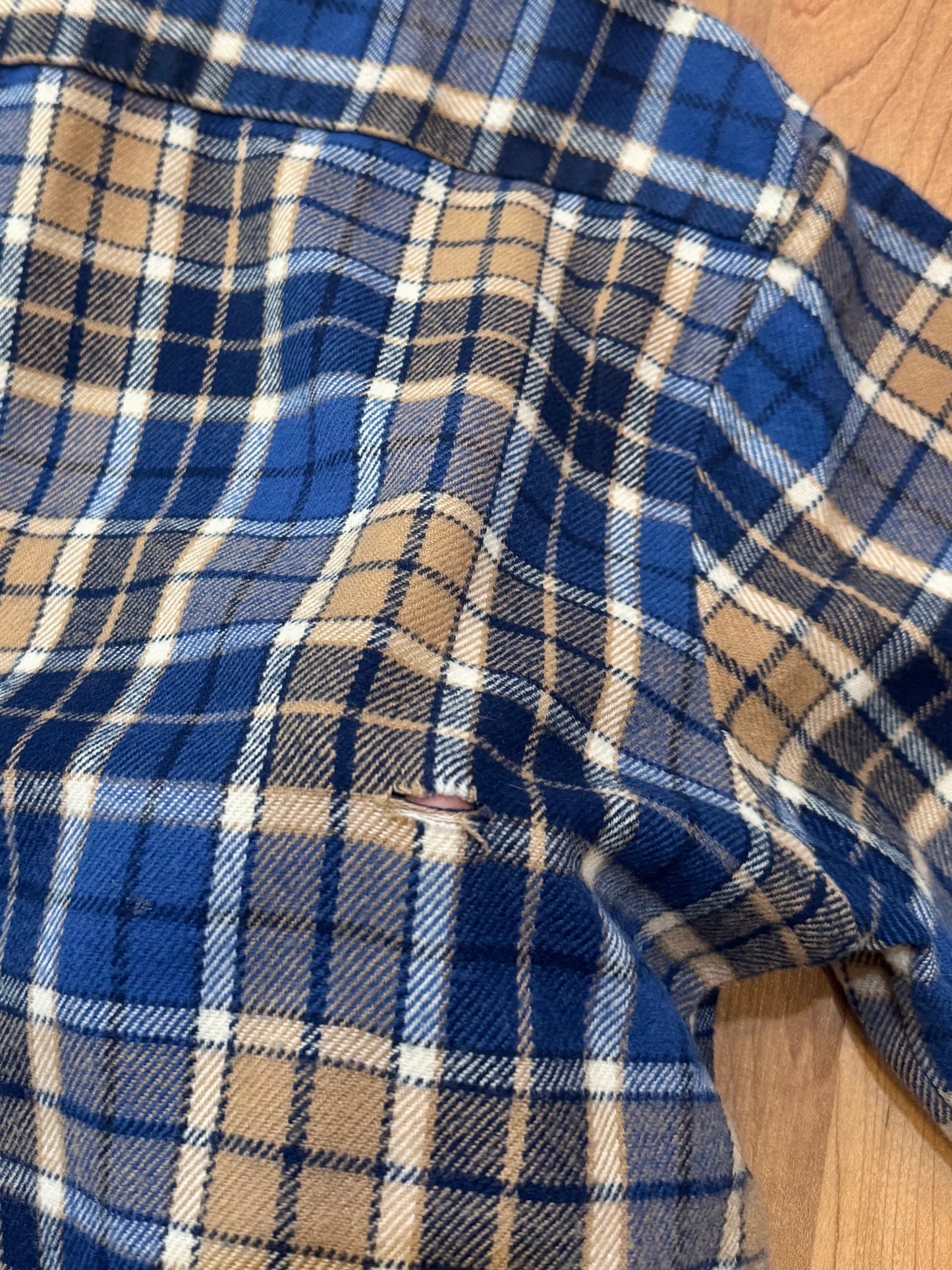 Vintage 1980s Episode Blue & Tan Plaid Flannel Shirt | XL