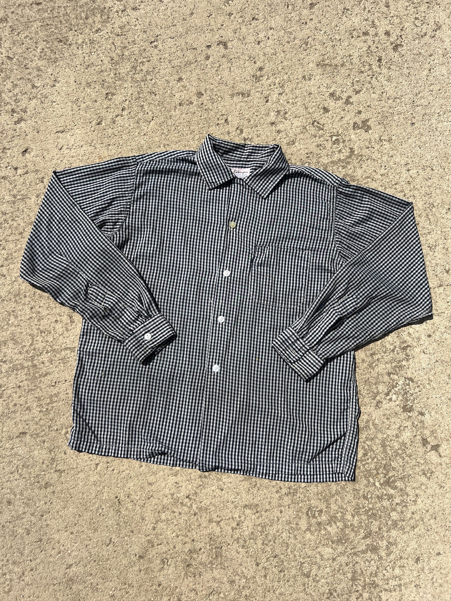 Vintage 1950s Parkington Black Gingham Button-Up Shirt | Medium