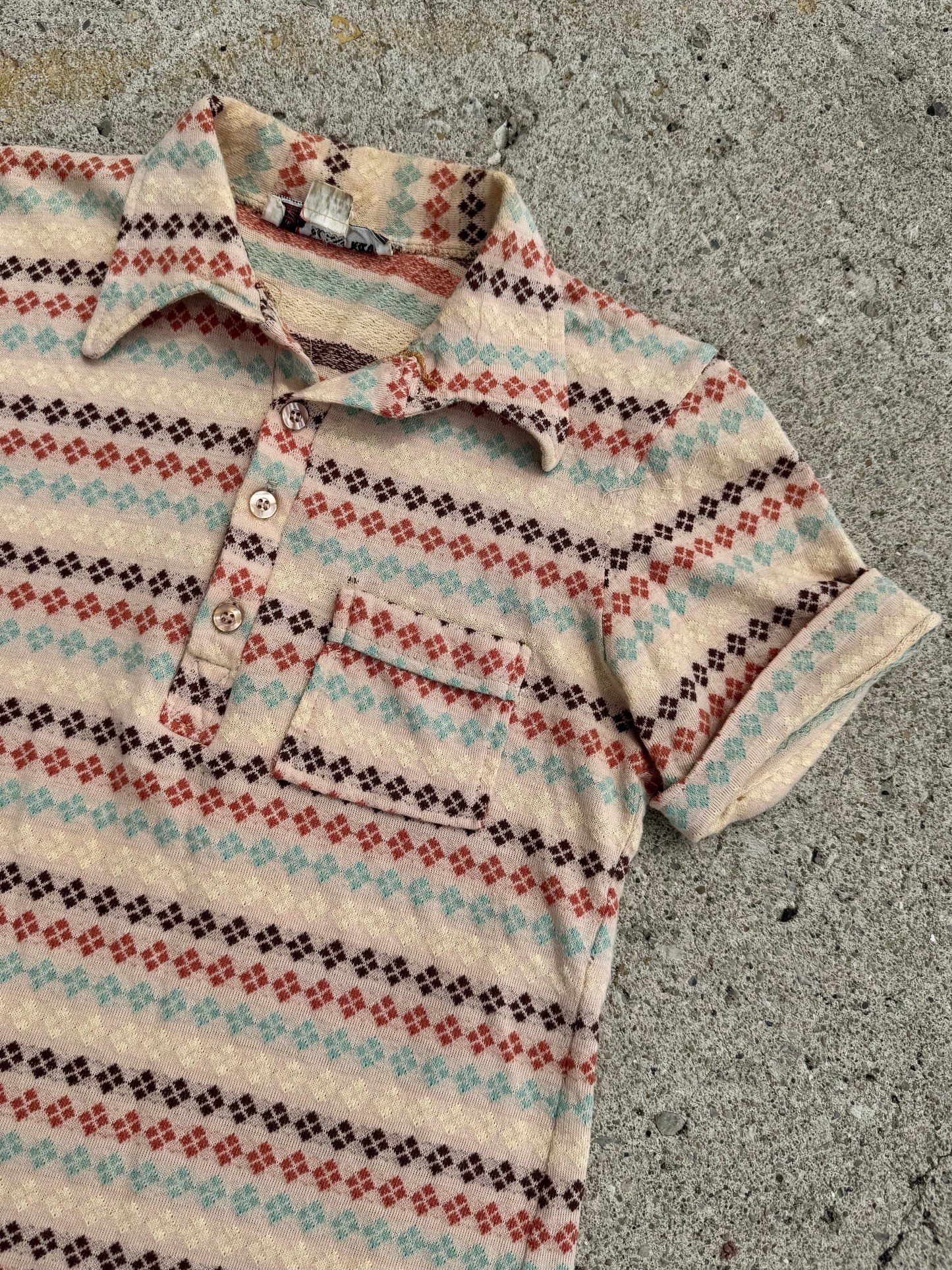 Vintage 1960s Chess King Diamond Pattern Knit Polo Shirt | XS/S