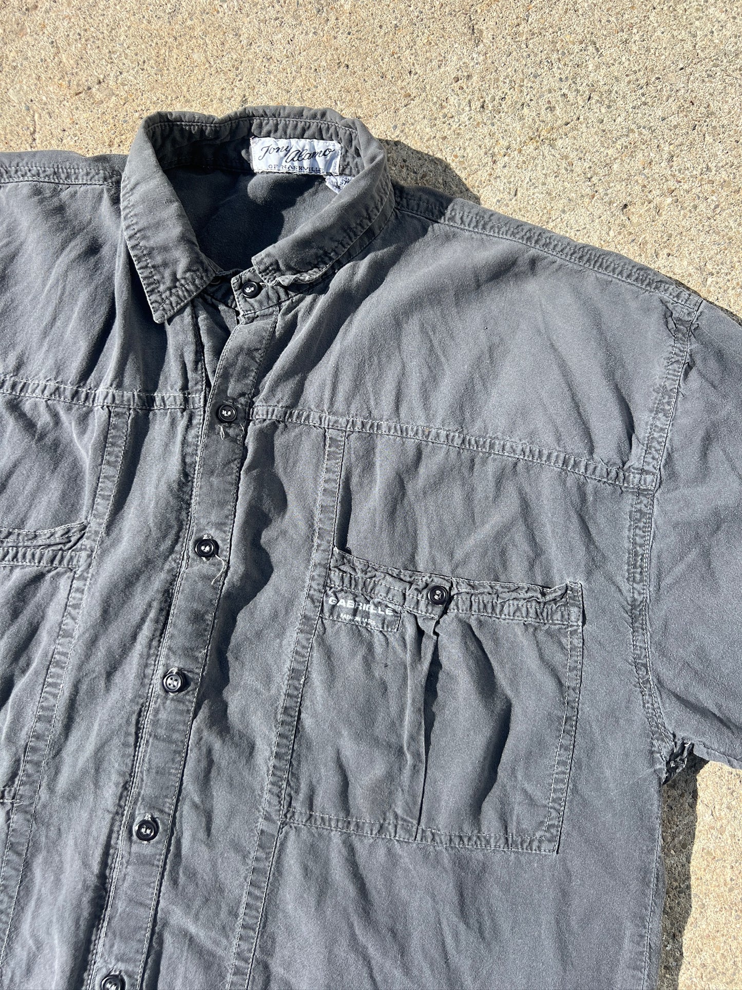 Vintage Tony Alamo of Nashville Grey Cotton Short Sleeve Utility Shirt | Large