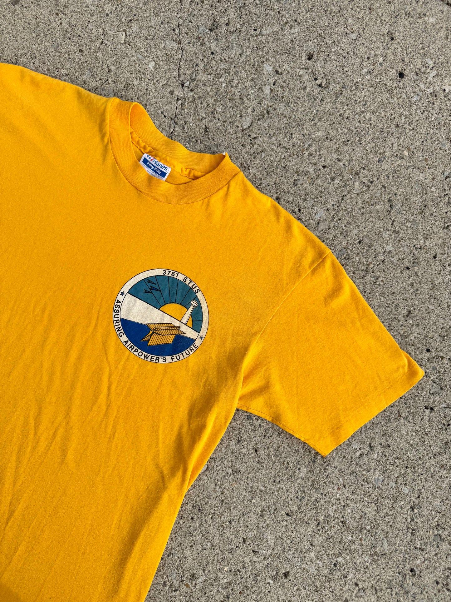 Vintage 1980s Yellow 3761 STUS Airpower Graphic Tee | Large