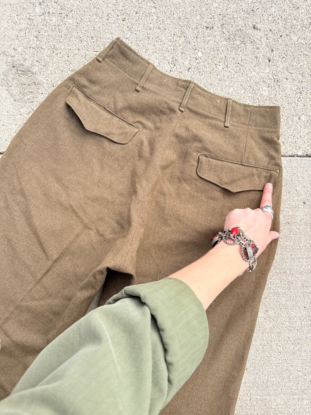 Vintage 1940's WW2 Green Wool High Waist Trousers