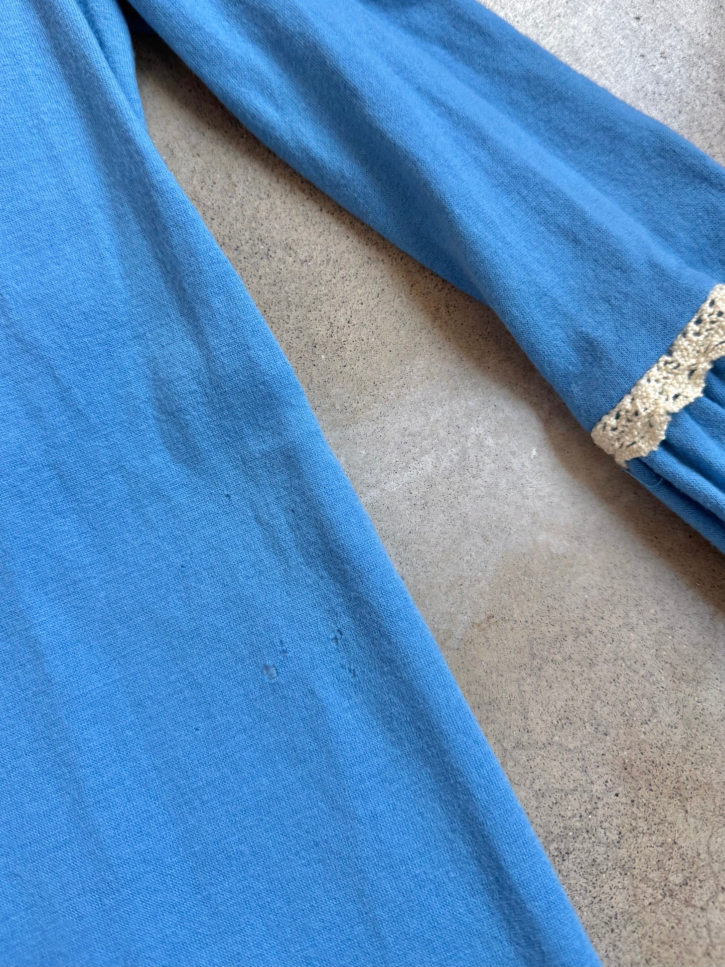 Vintage 1960s Denise Blue Wool & Crochet Trim Long Sleeve Dress | XS