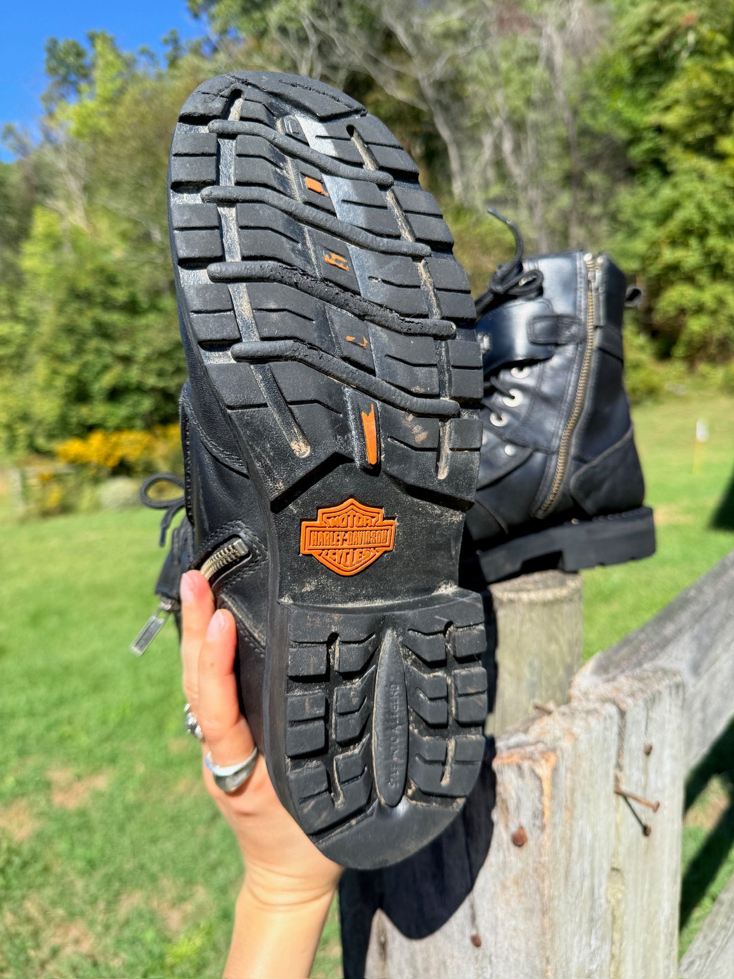 Vintage 1990s Harley Davidson Black Leather Lace-Up Motorcycle Boots | Men’s 10.5