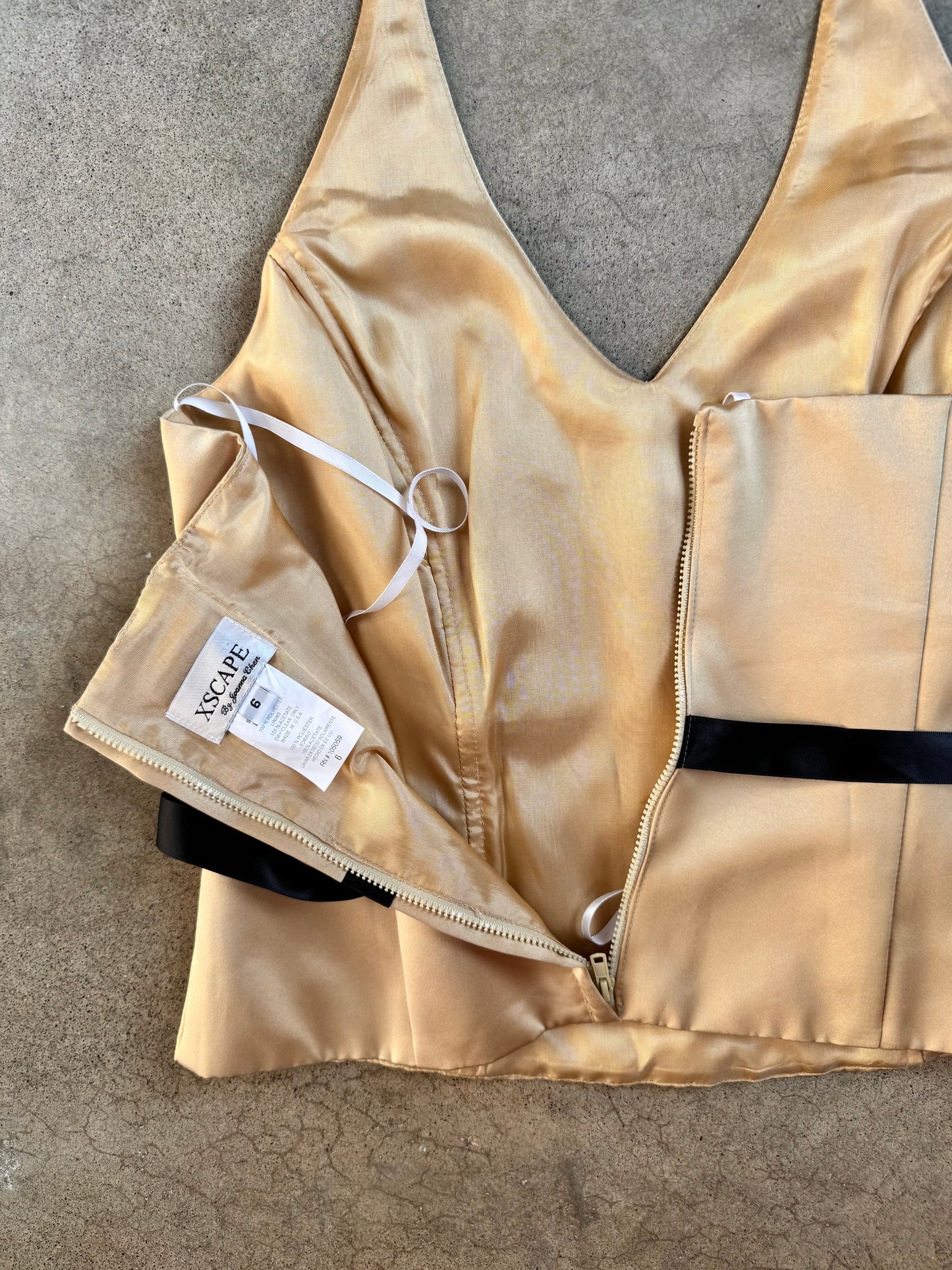 Vintage 1990s Xscape by Joanna Chen Gold Satin Halter Top | Small