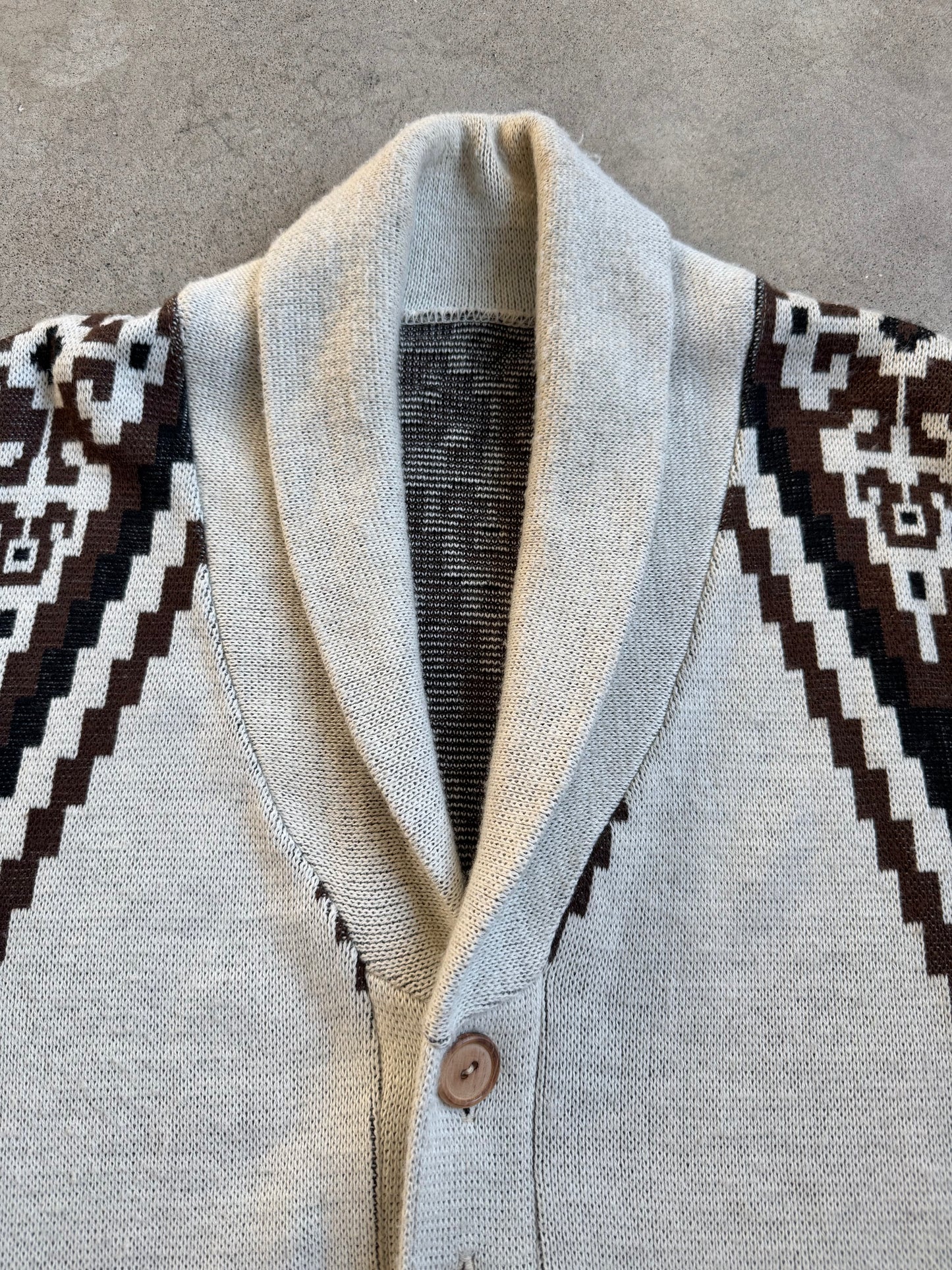 Vintage 1960s Neutral Southwestern Knit Cardigan Sweater | M/L