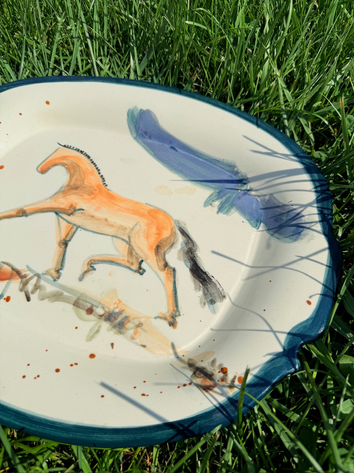Vintage 1980s Ceramic Signed "Beth Bryant" Abstract Horse Plate