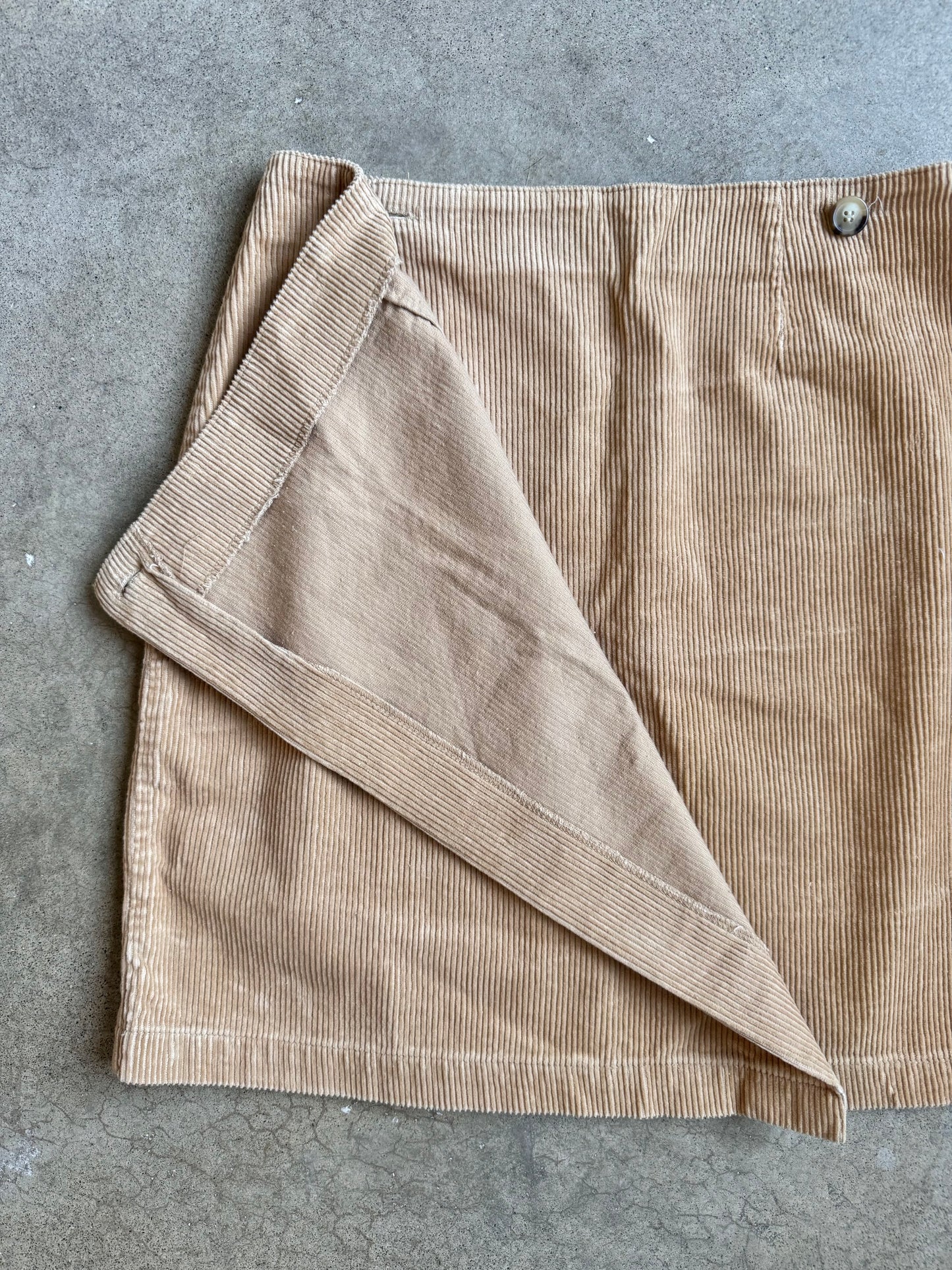 Vintage 1990s Paul Harris Design Tan Corduroy Mini Wrap Skirt | Waist 30”