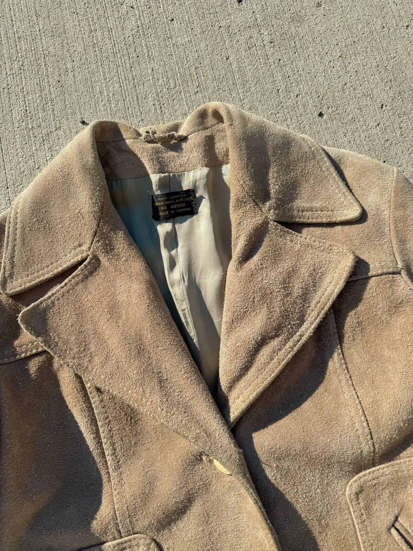 Vintage 1970s Neutral Suede Leather Jacket | Small