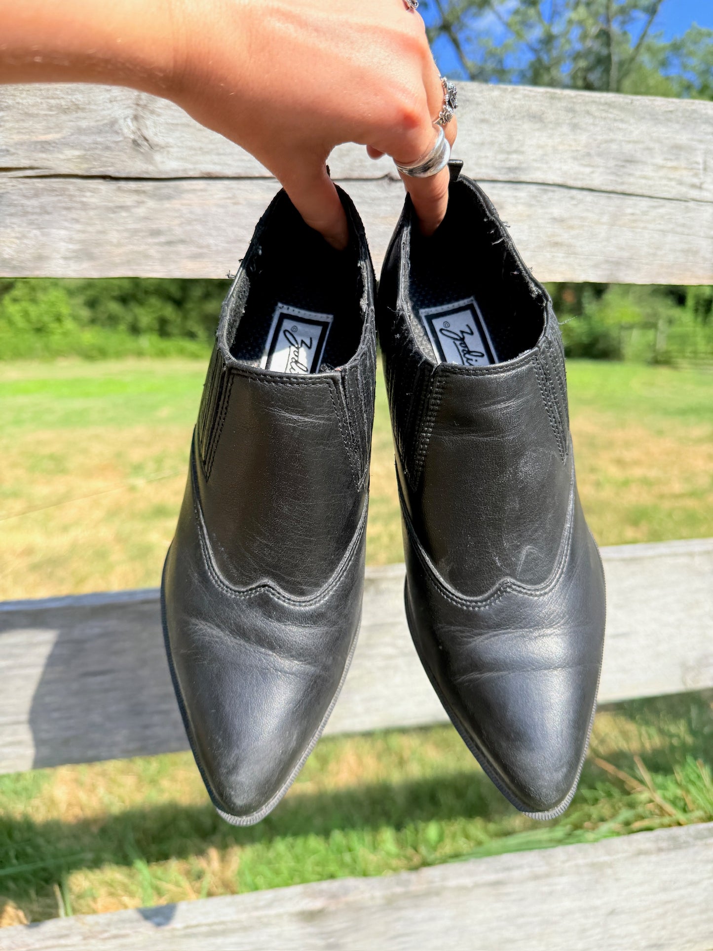 Vintage 1980s Zodiac Black Leather Western Ankle Boots | Women’s 8