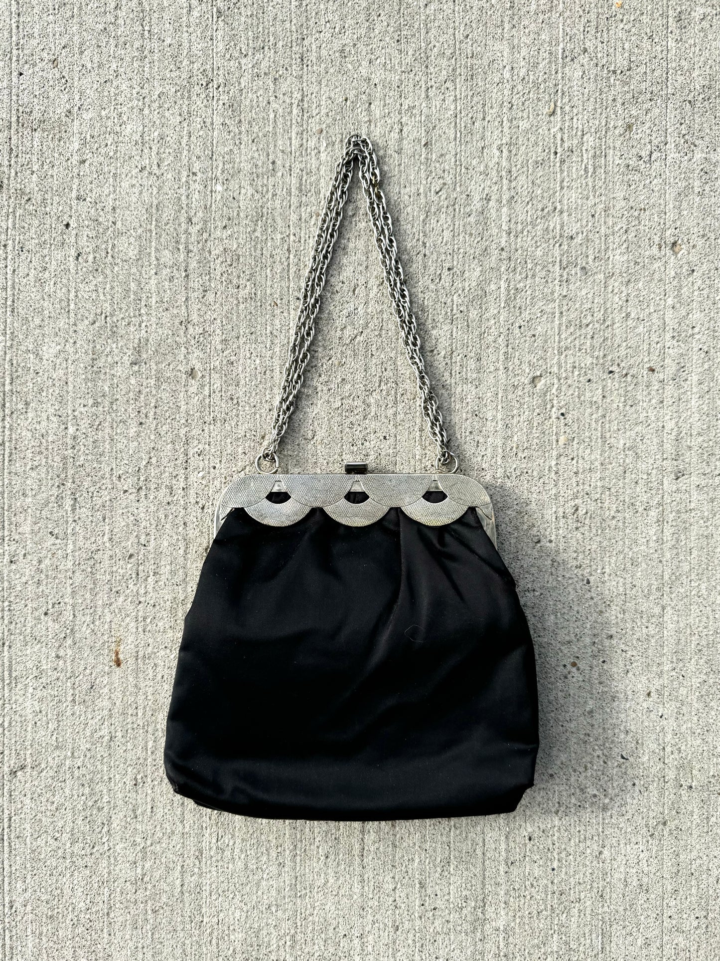 Vintage 1940s Henry Levine Black Satin Chain Strap Purse