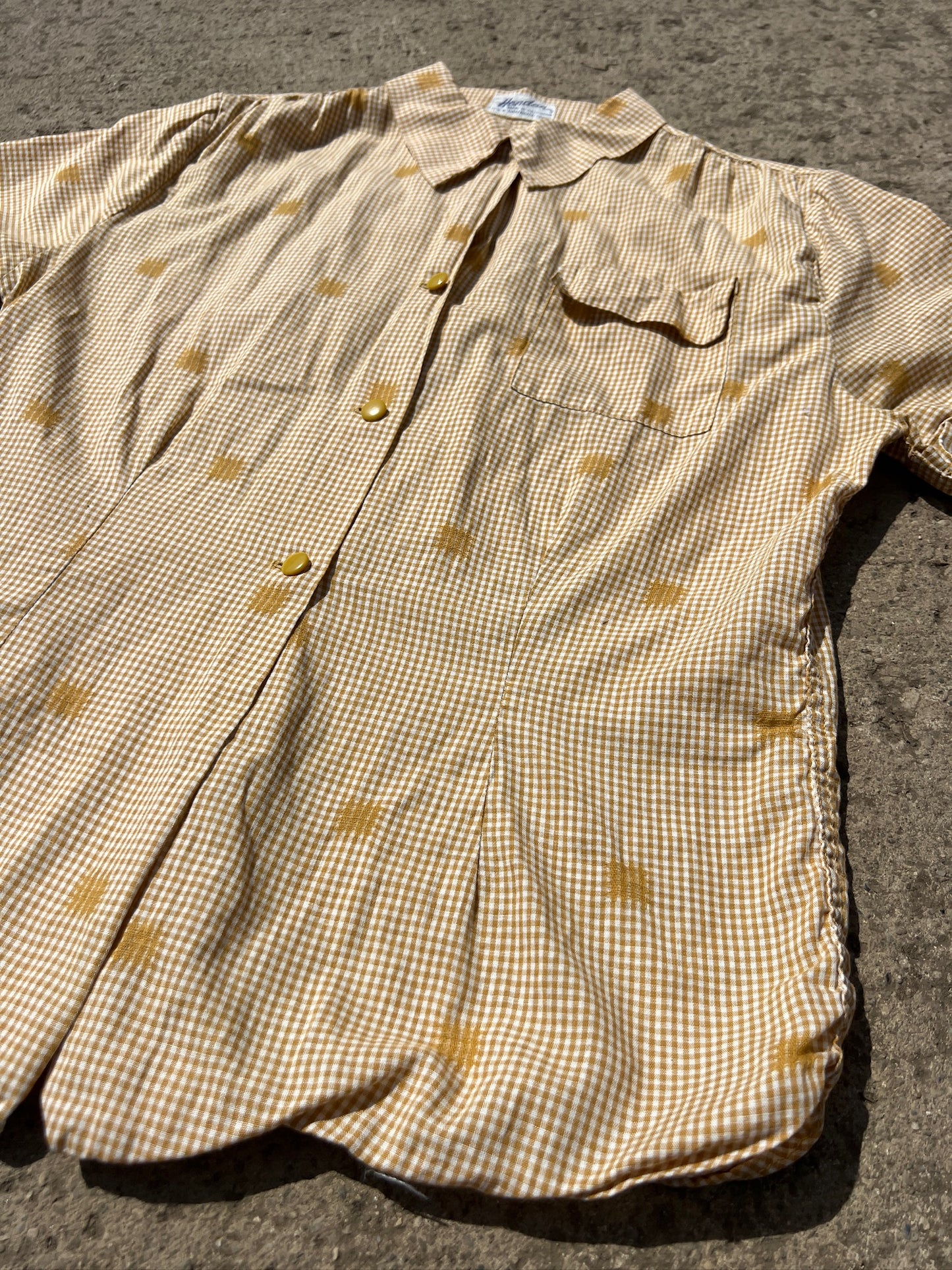 Vintage 1950s Hendan Dan River Fabric Orange Gingham Blouse | Small