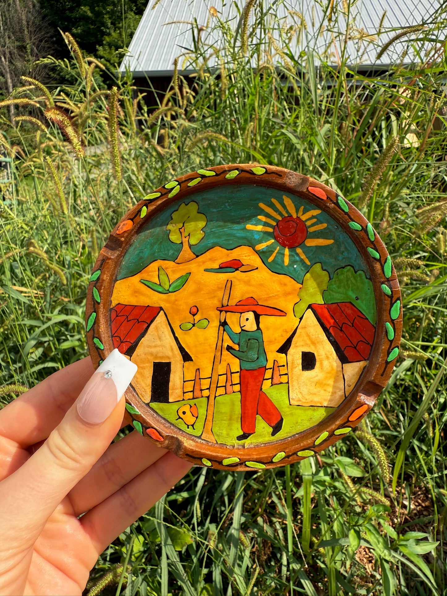 Vintage 1960s El Salvadoran Hand-Painted Wood Folk Art Coasters | Set of 3