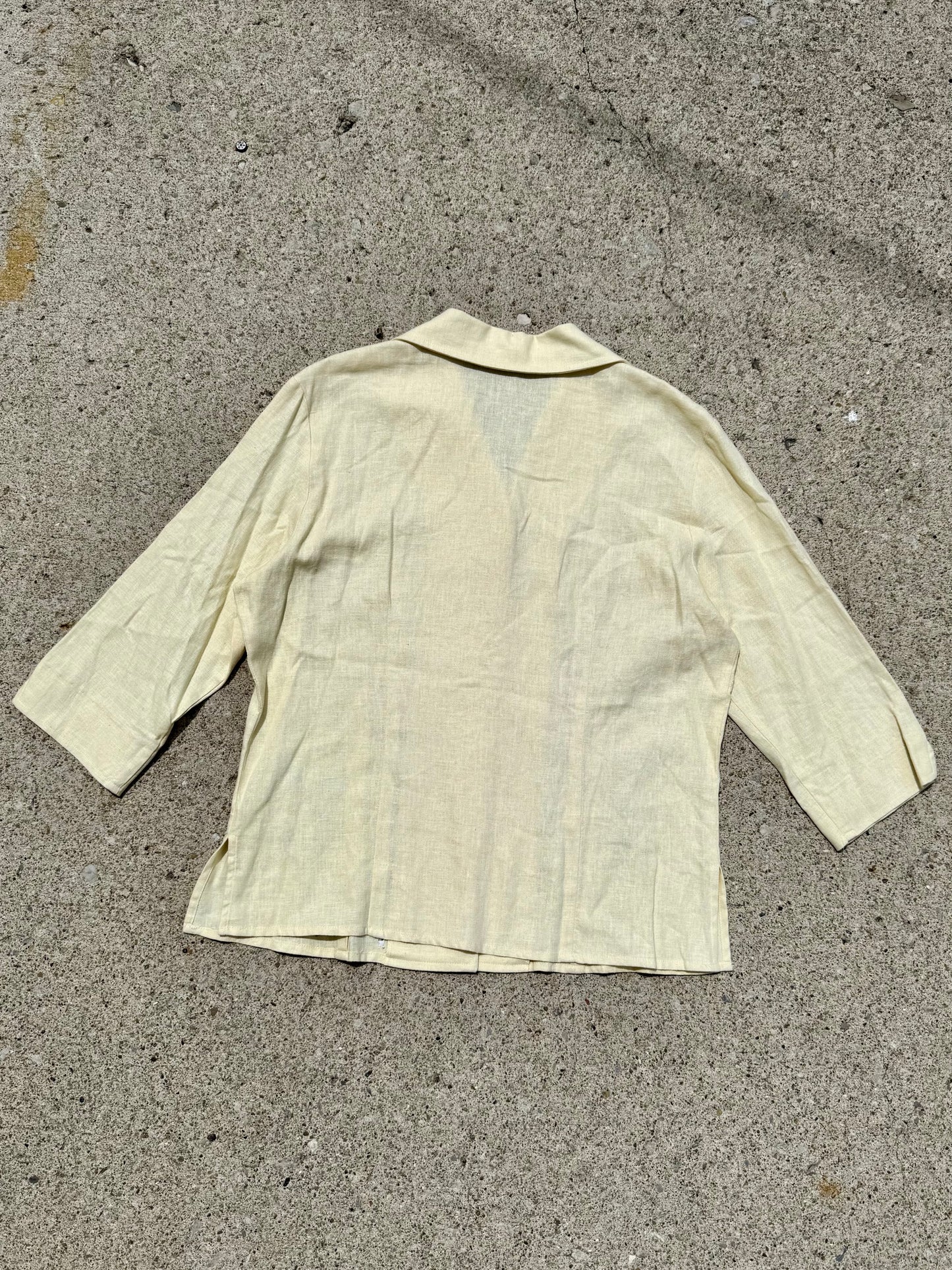 Vintage 1980s Virgo II Yellow Floral Embroidered Linen Blouse | Large