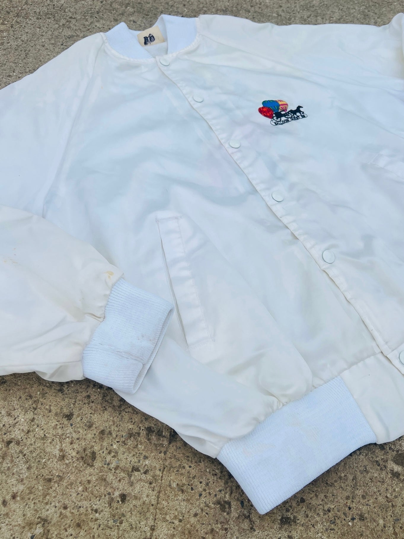 Vintage ‘89 Balloon Quest Halcyon Embroidered Satin Bomber Jacket | Large