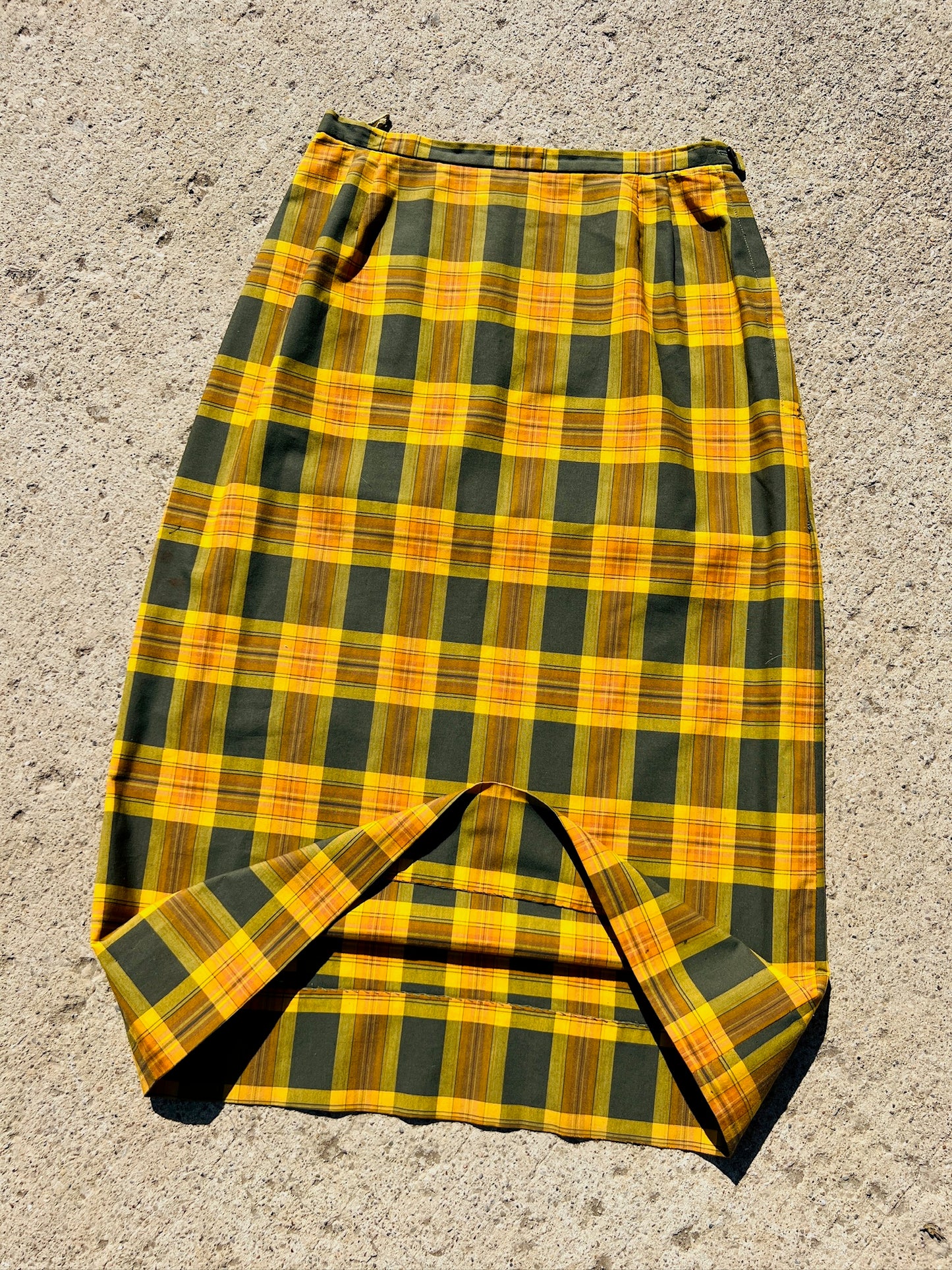Vintage 1960s Orange Plaid Midi Skirt | Waist 26”