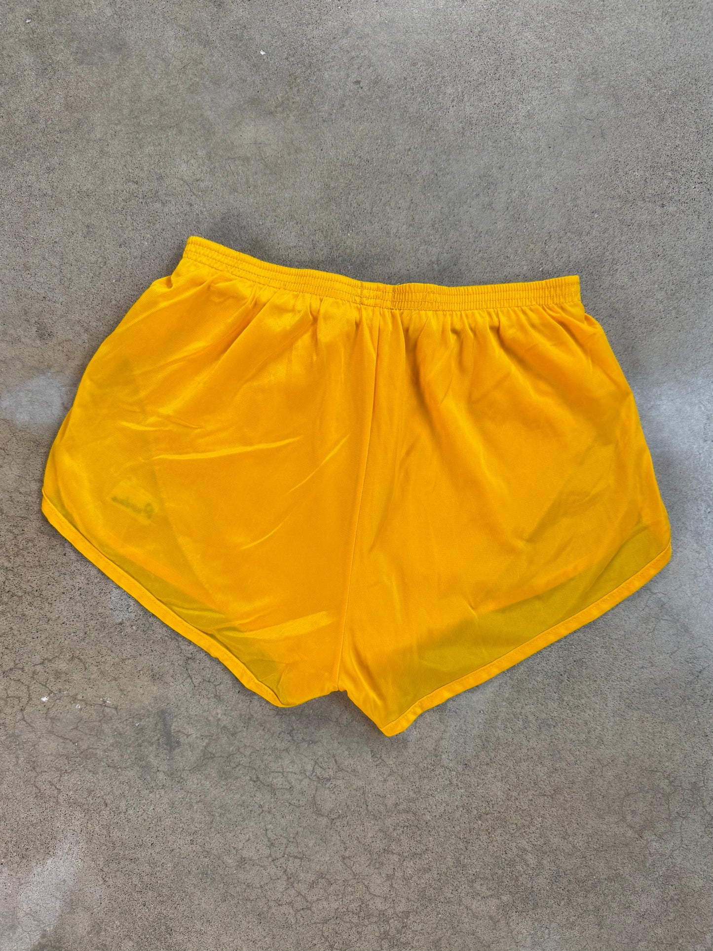 Vintage 1980s Champion Purdue University Yellow Nylon Gym Shorts | M/L