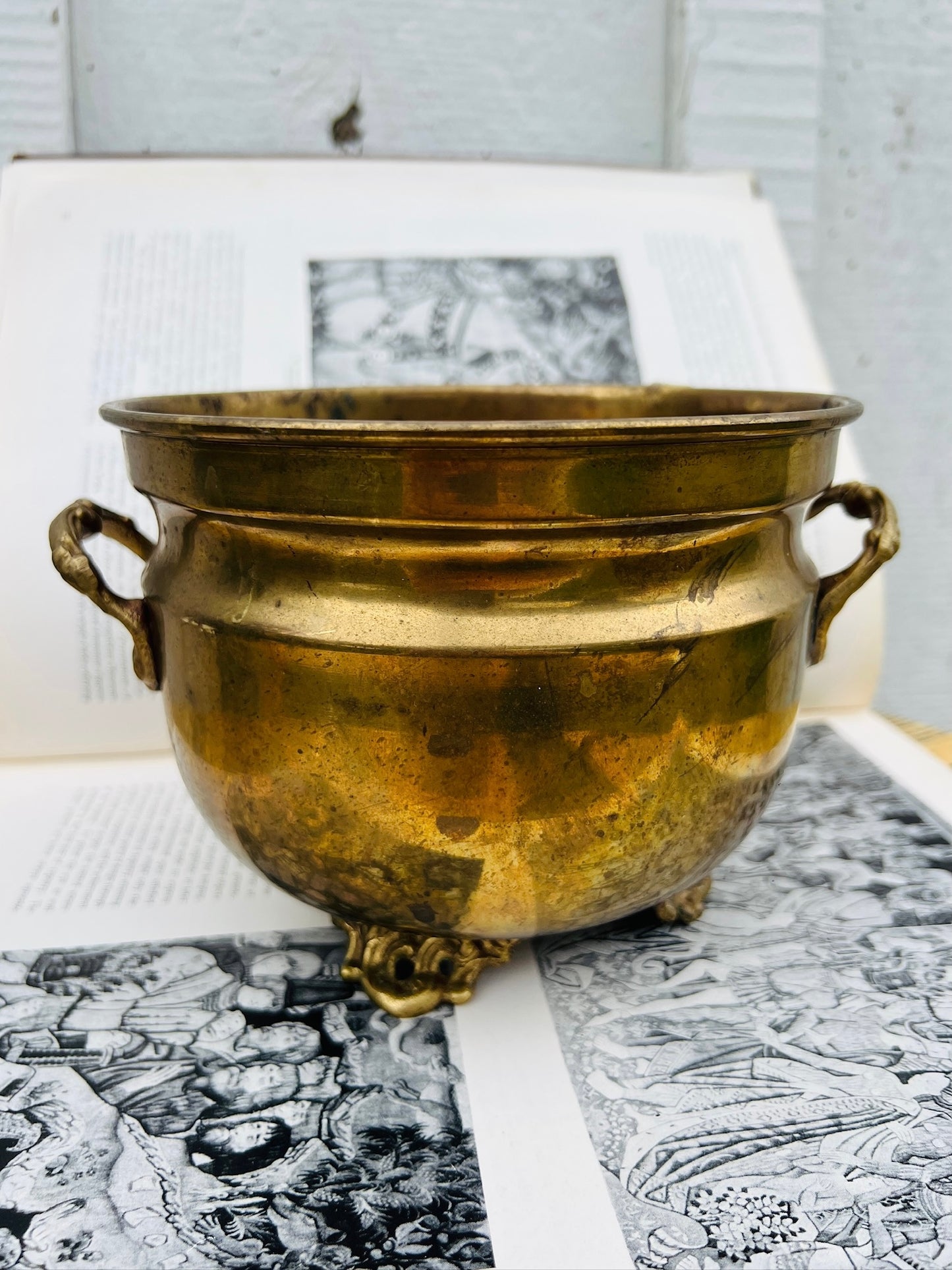 Vintage 1950s Solid Brass Pedestal Planter