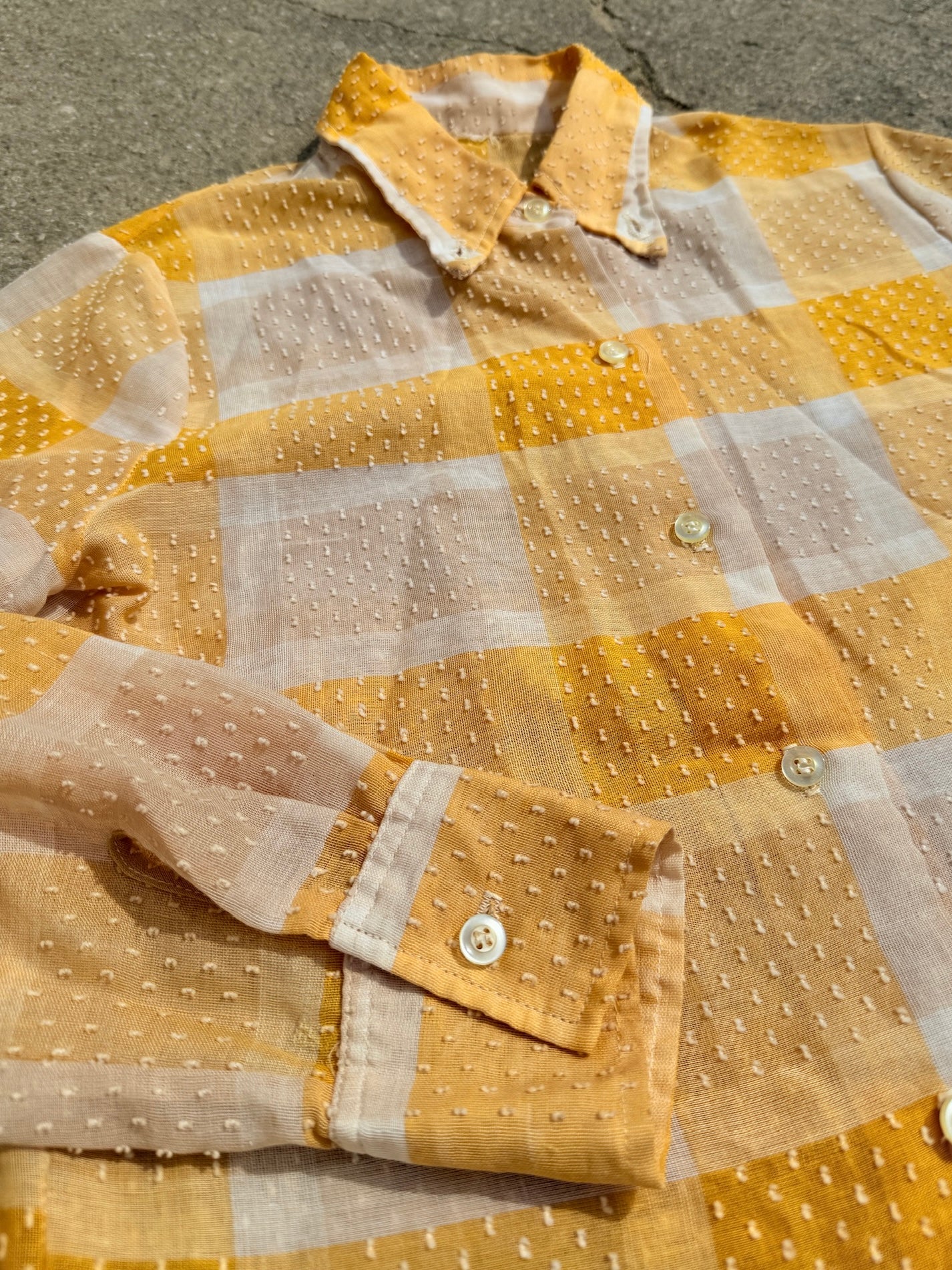 Vintage 1960s Orange & White Plaid Button-Up Shirt | XS/S