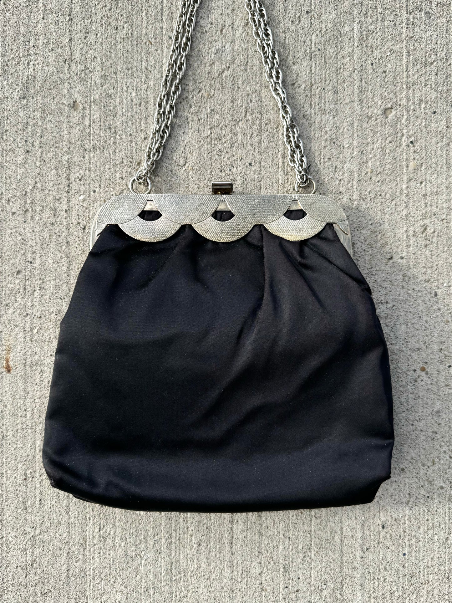 Vintage 1940s Henry Levine Black Satin Chain Strap Purse