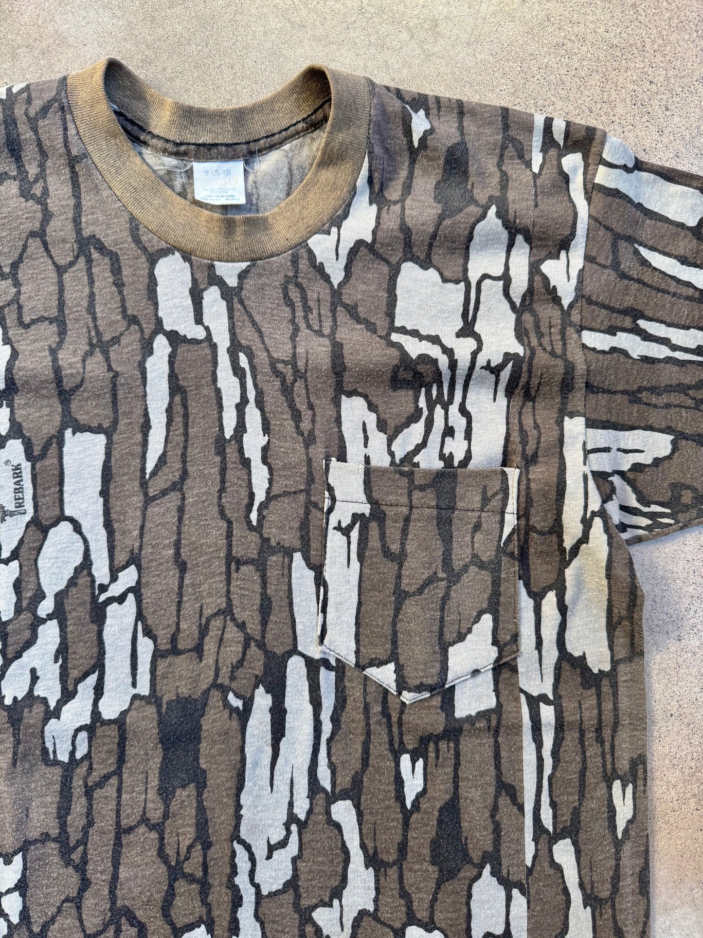 Vintage 1980s Trebark Camouflage Distressed Pocket Tee | Medium