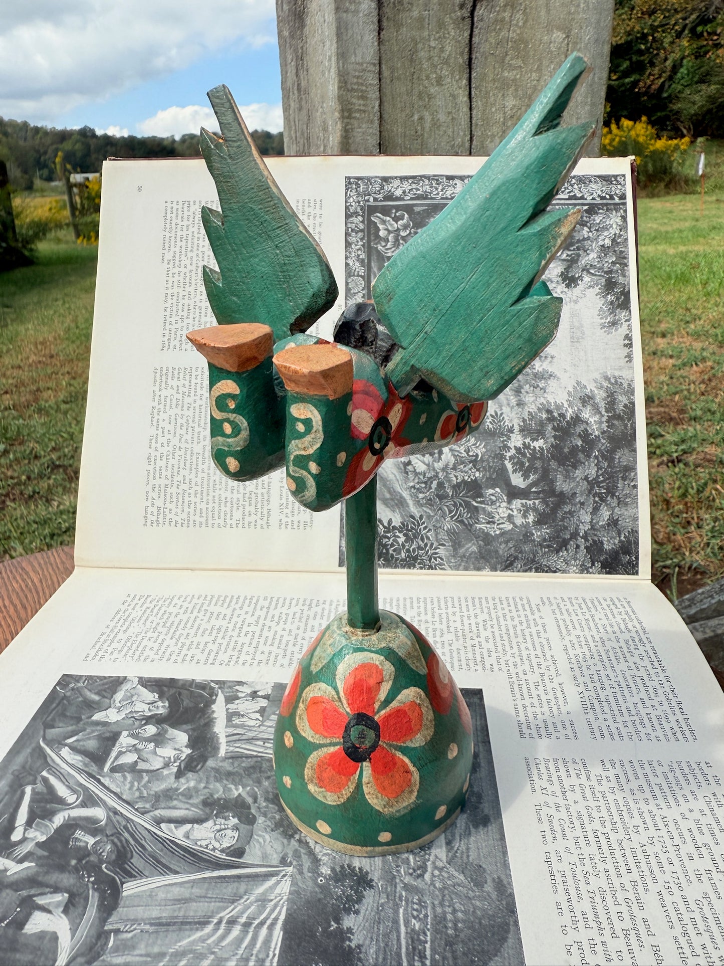 South American Wood Folk Art Flying Angel Statue