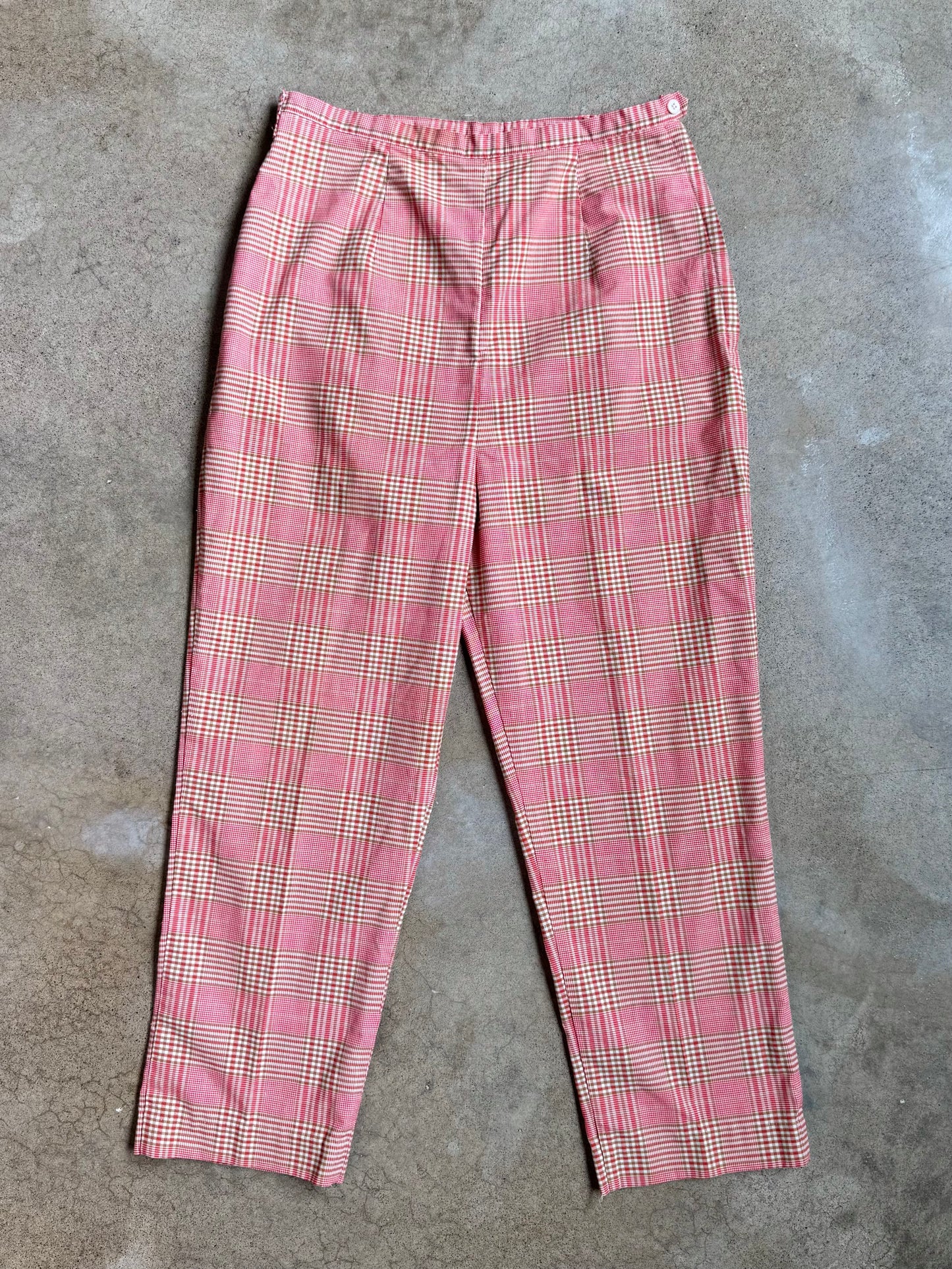 Vintage Red Plaid Cotton Cropped Pants | Waist 28”