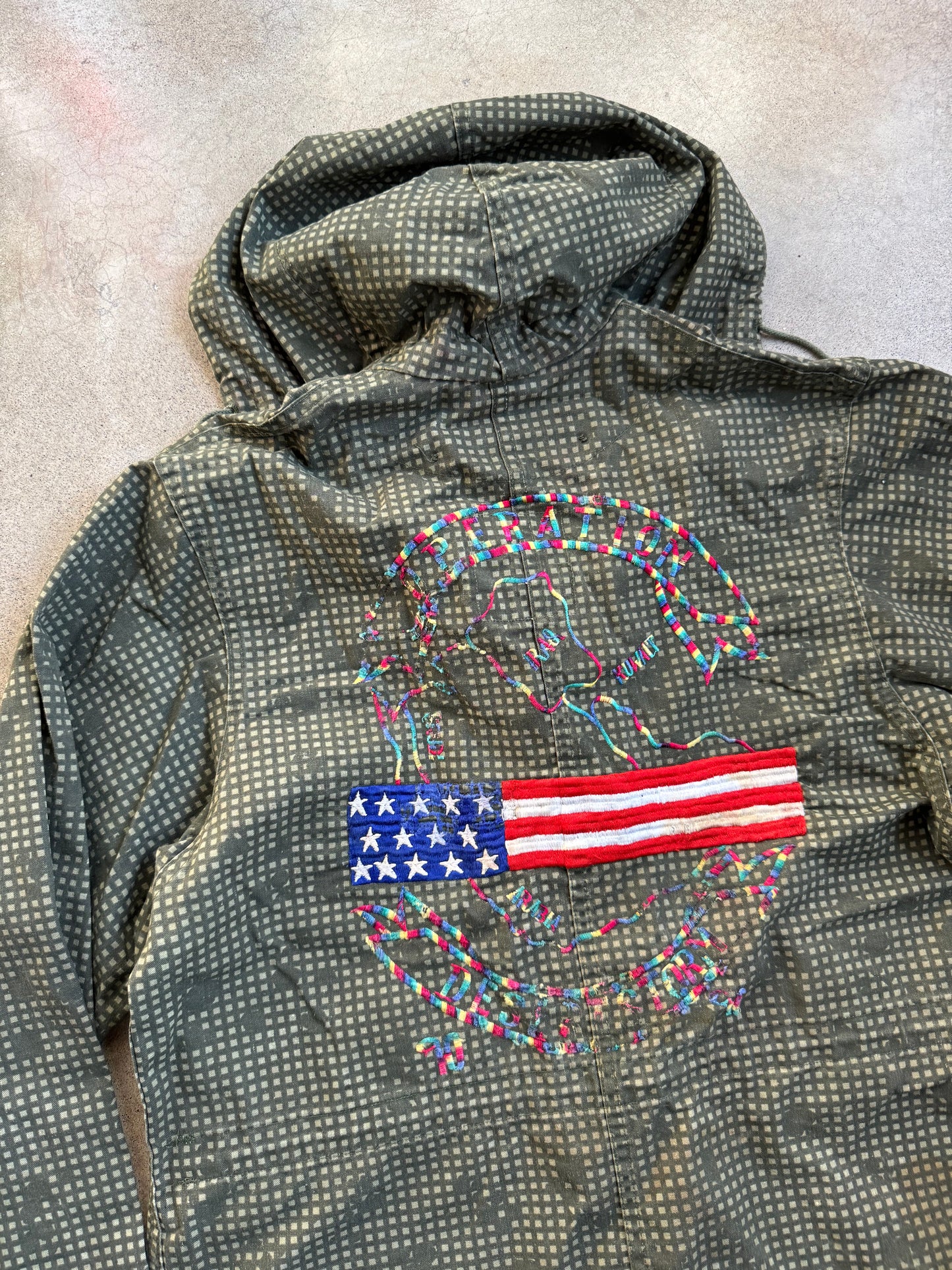 Vintage Military Issue Night Camouflage Hooded Parka | Operation Desert Storm Embroidered Back