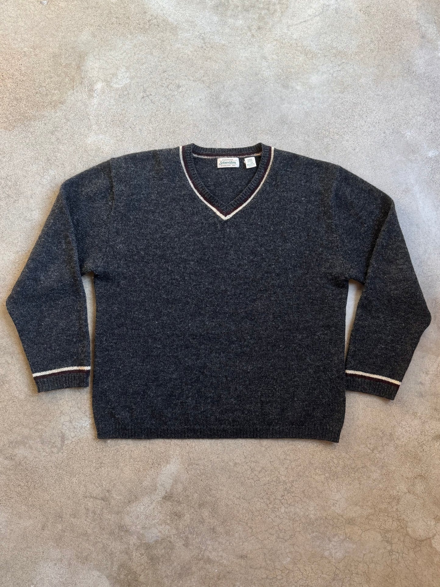 Vintage 1980s St. John’s Bay Charcoal Wool V-Neck Sweater | Large
