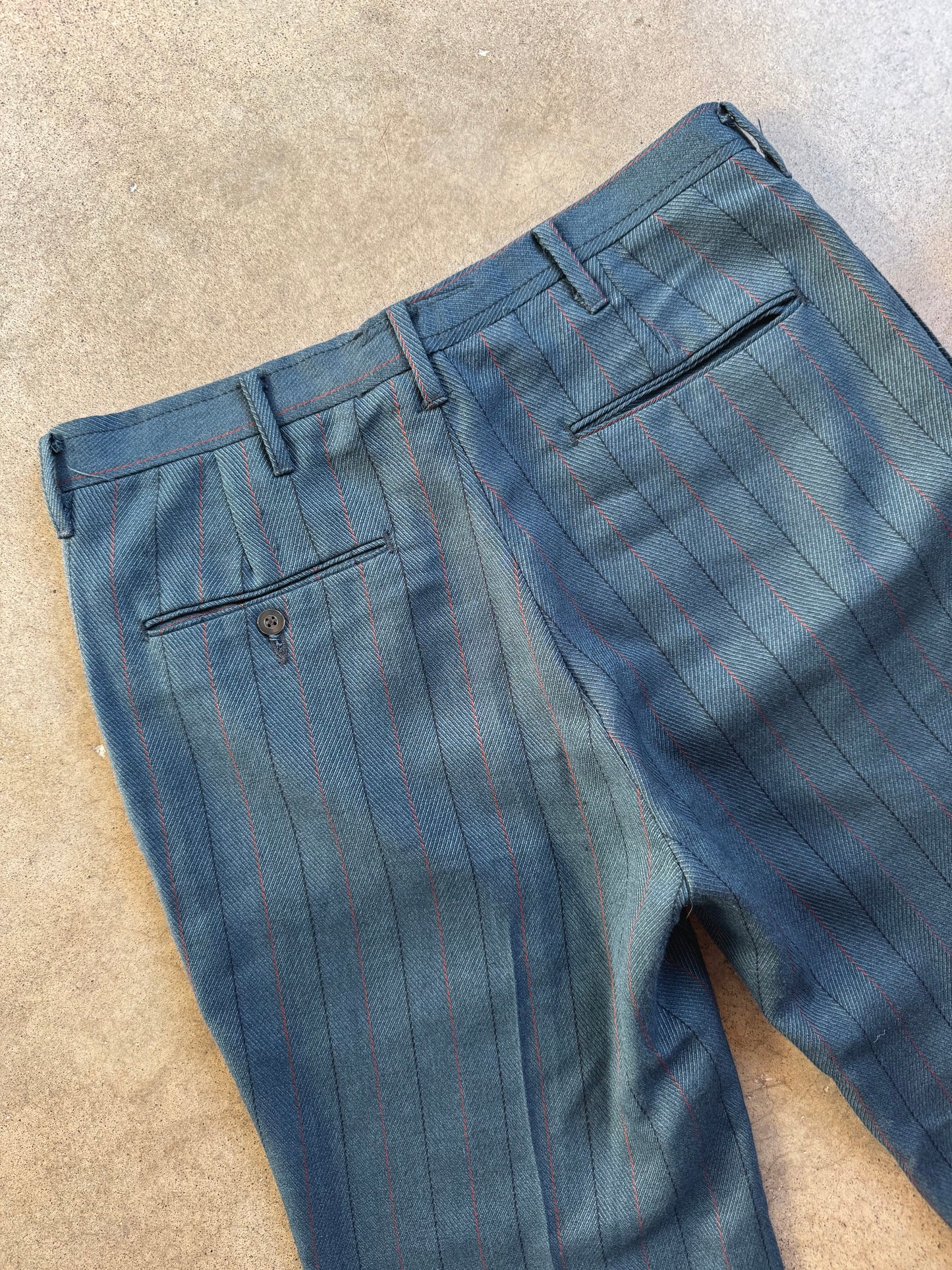 Vintage 1960s Blue Wool Pinstripe Trousers | Waist 32”