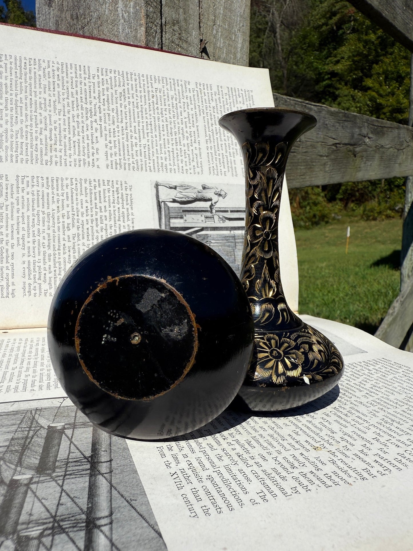 Vintage 1940s Solid Brass Etched Bud Vases | Set of 2