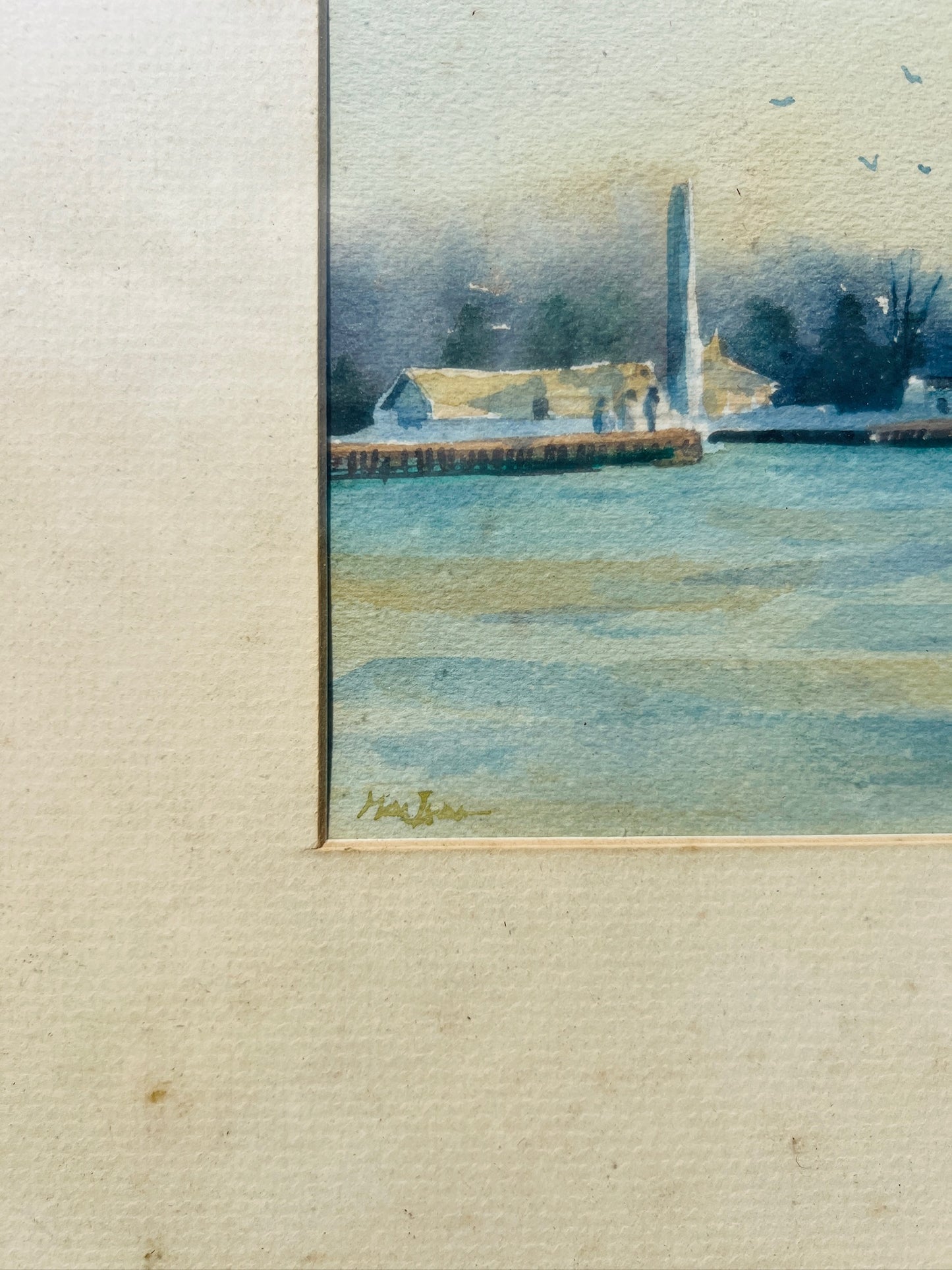 Vintage Wood Framed Lake Scene Watercolor Artwork