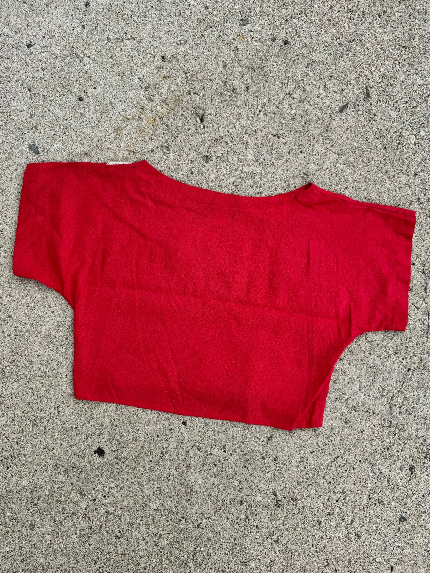 Vintage 1980s Sasson Red & Cream Cropped Linen Blouse | Large