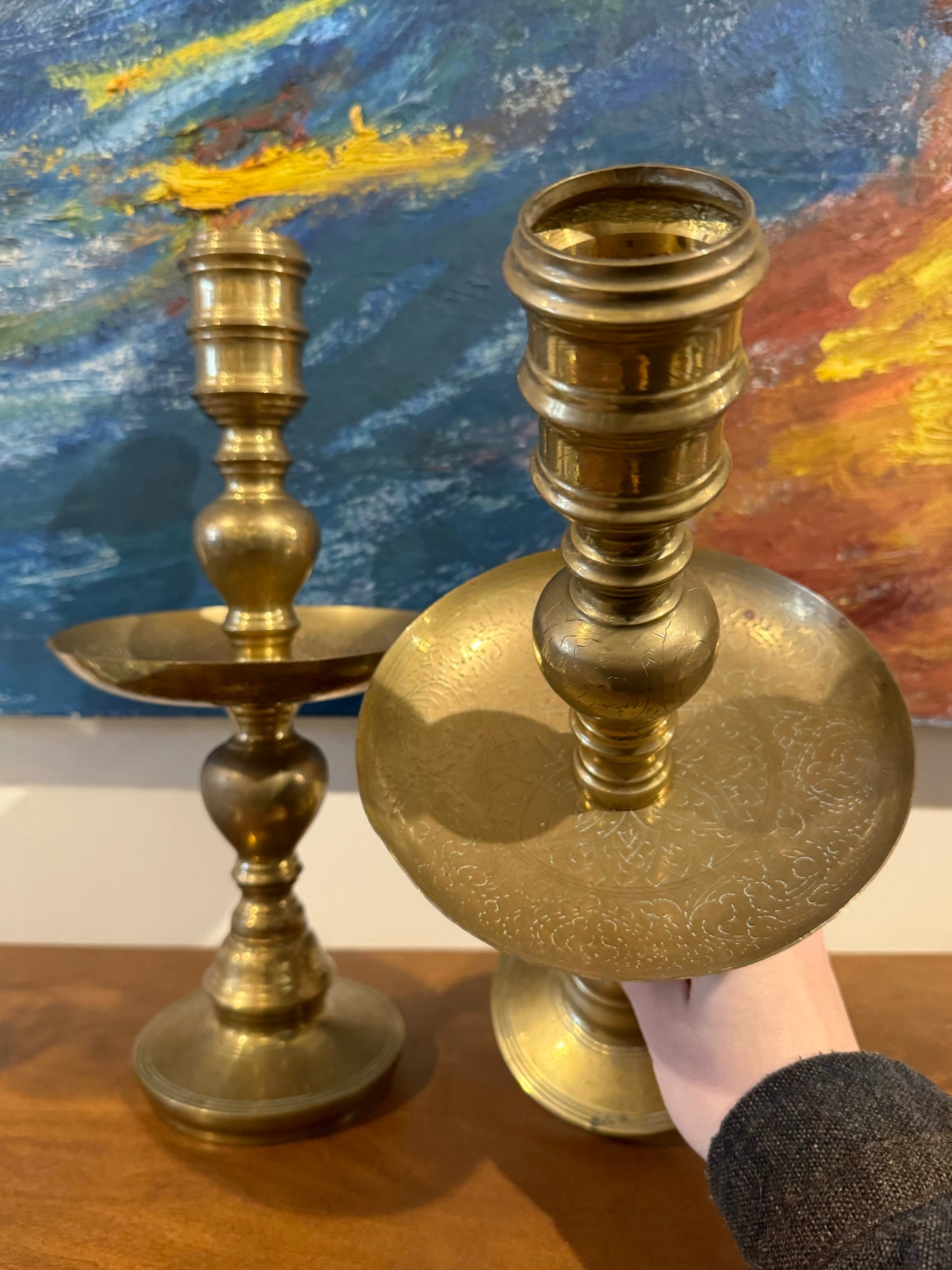 Vintage Etched Brass Candlesticks | Set of 2
