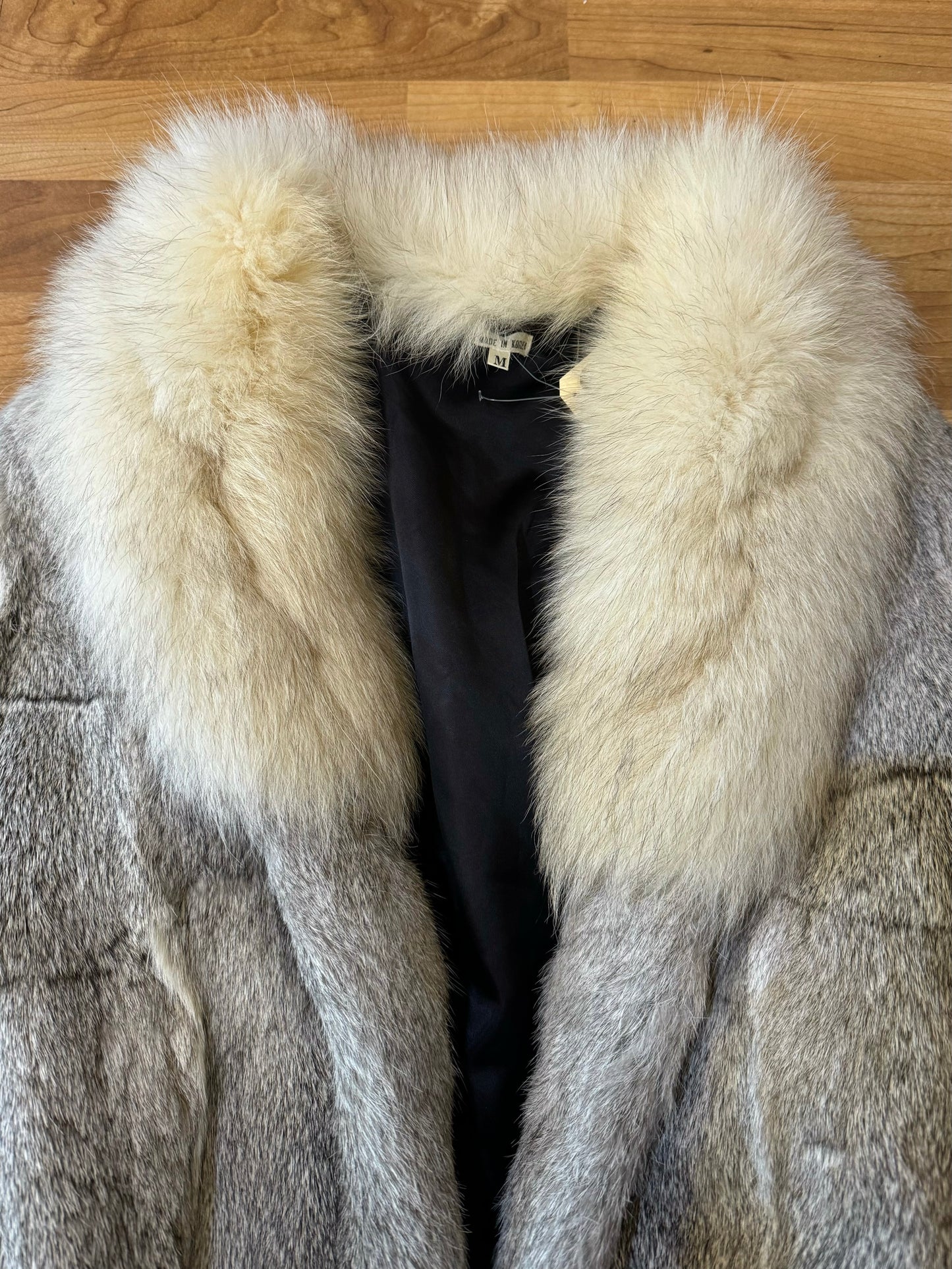 Vintage Grey Rabbit Fur Tie Waist Coat | Medium