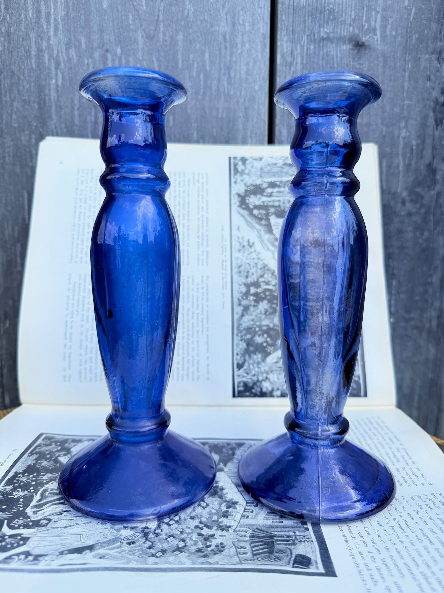 Vintage 1960s Cobalt Blue Blown Glass Candleholders | Set of 2