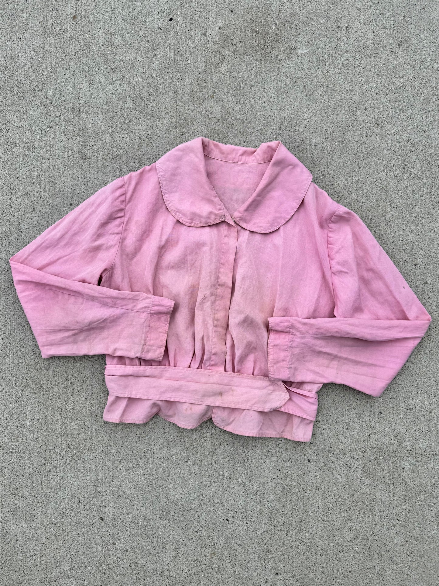 Vintage 1940s Pink Peter Pan Collar Cropped Cotton Blouse | Small