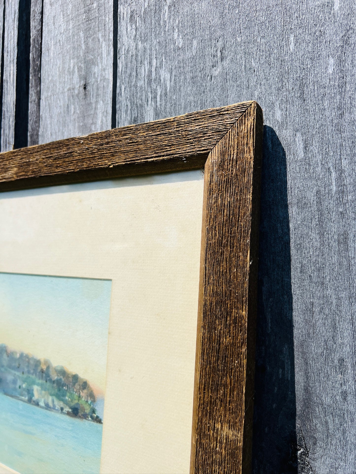 Vintage Wood Framed Lake Scene Watercolor Artwork